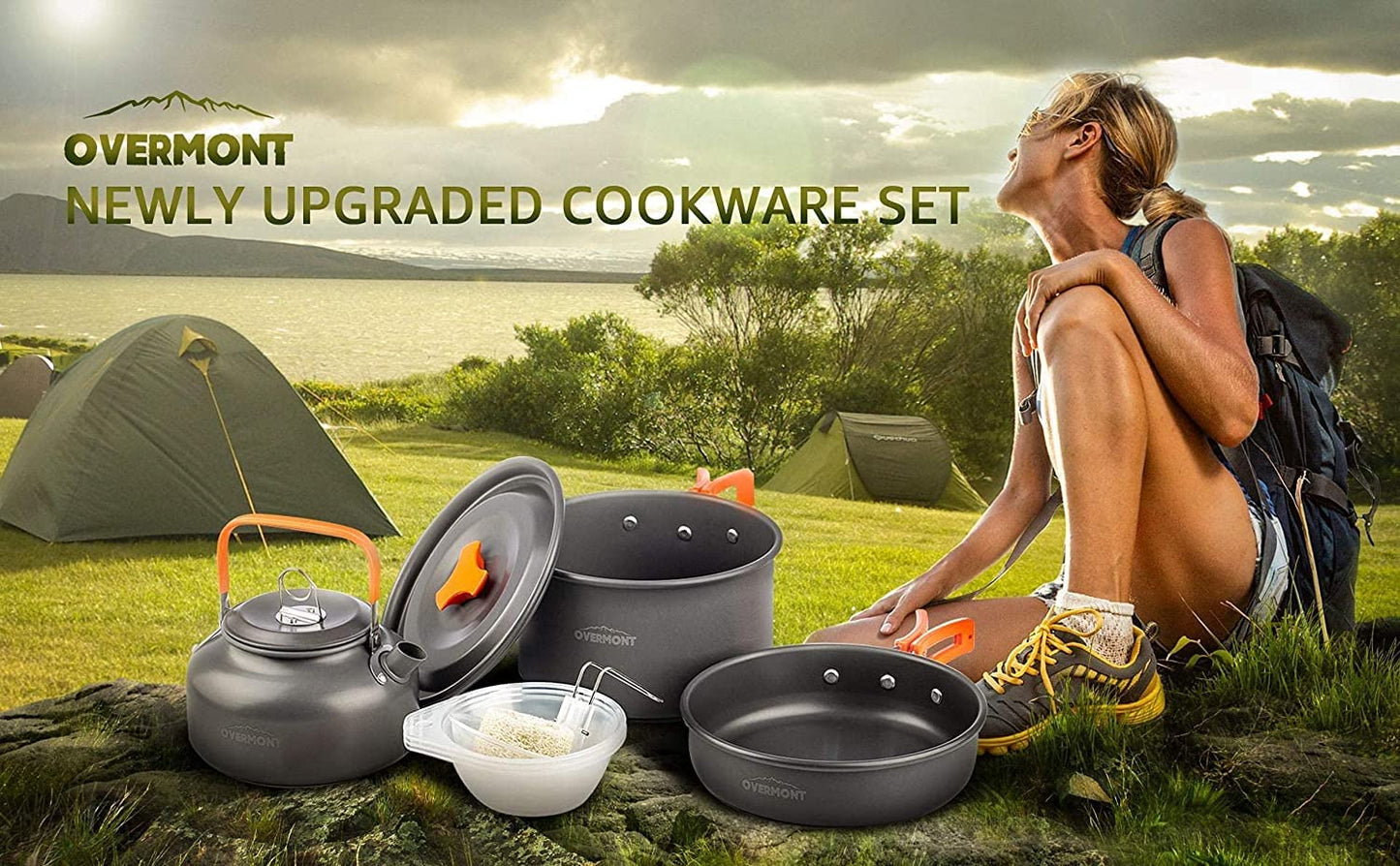 - OVERMONT Camping Cookware Set | Outdoor Cooking Kettle Mess Kit Pots Pans -