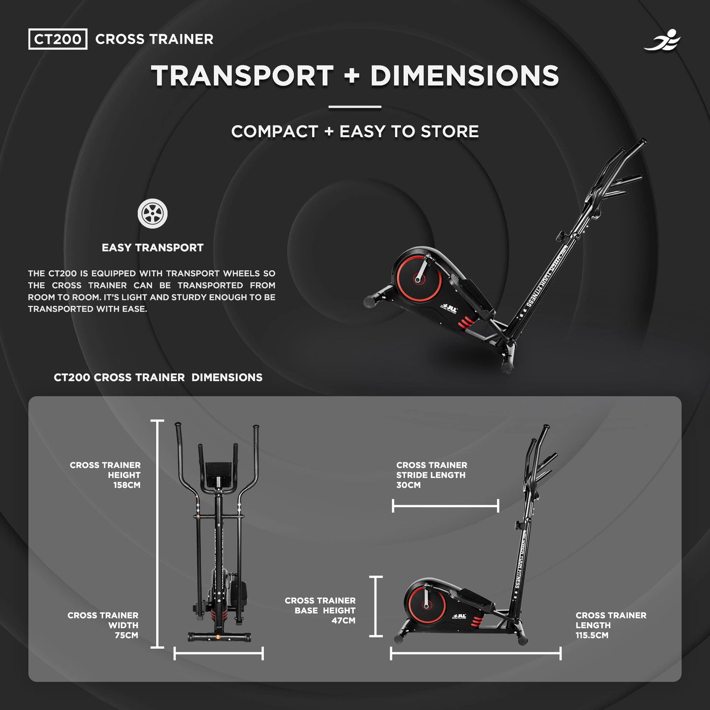 - JLL CT200 Home Elliptical Cross Trainer | 2024 Model | 8 Level Magnetic Resistance | Cardio Workout, Advanced Momentum Mechanism to resemble 10kg | Console Display with Heart Rate Sensor -