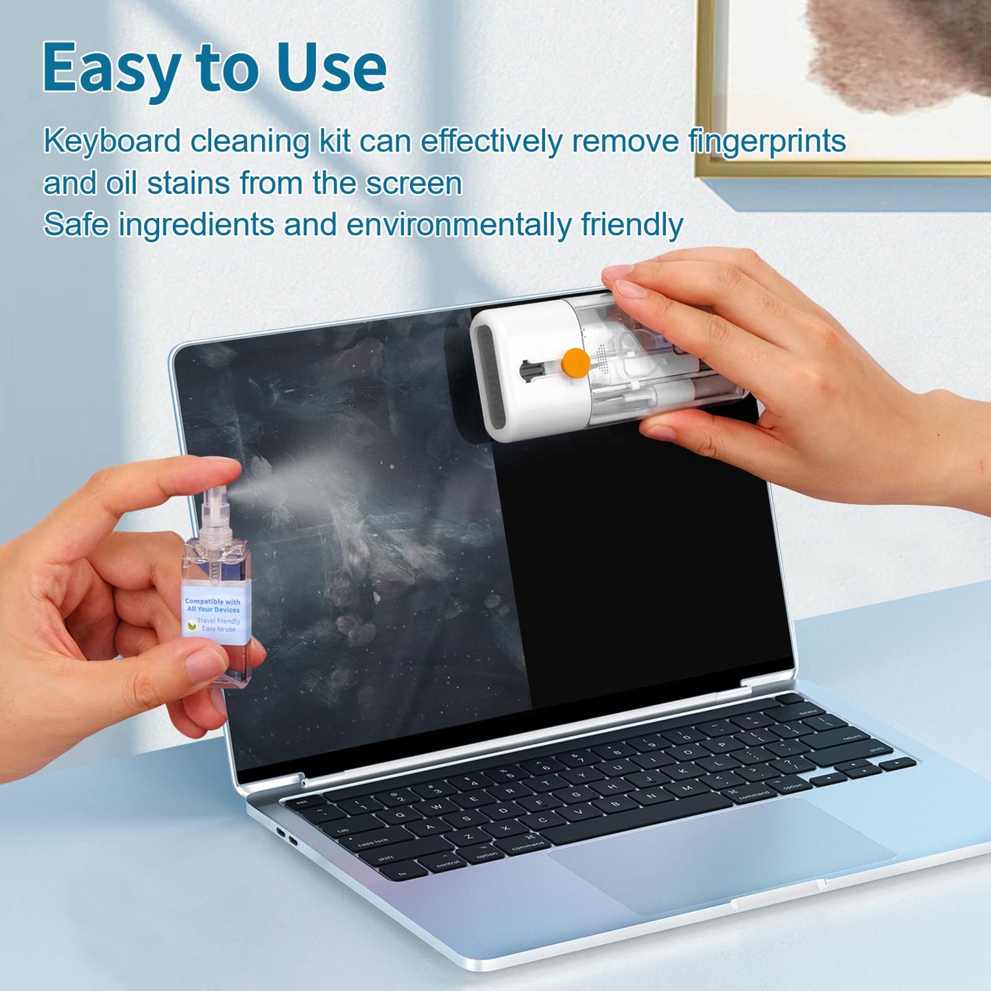 CleaniKu Keyboard Cleaner Laptop Cleaning Kit - Computer Tech Cleaning Brush, Electronic Screen Cleaner with Multi-Function Cleaning Pen for MacBook, Tablet, iPhone, Earbuds, Camera, Car Screen
