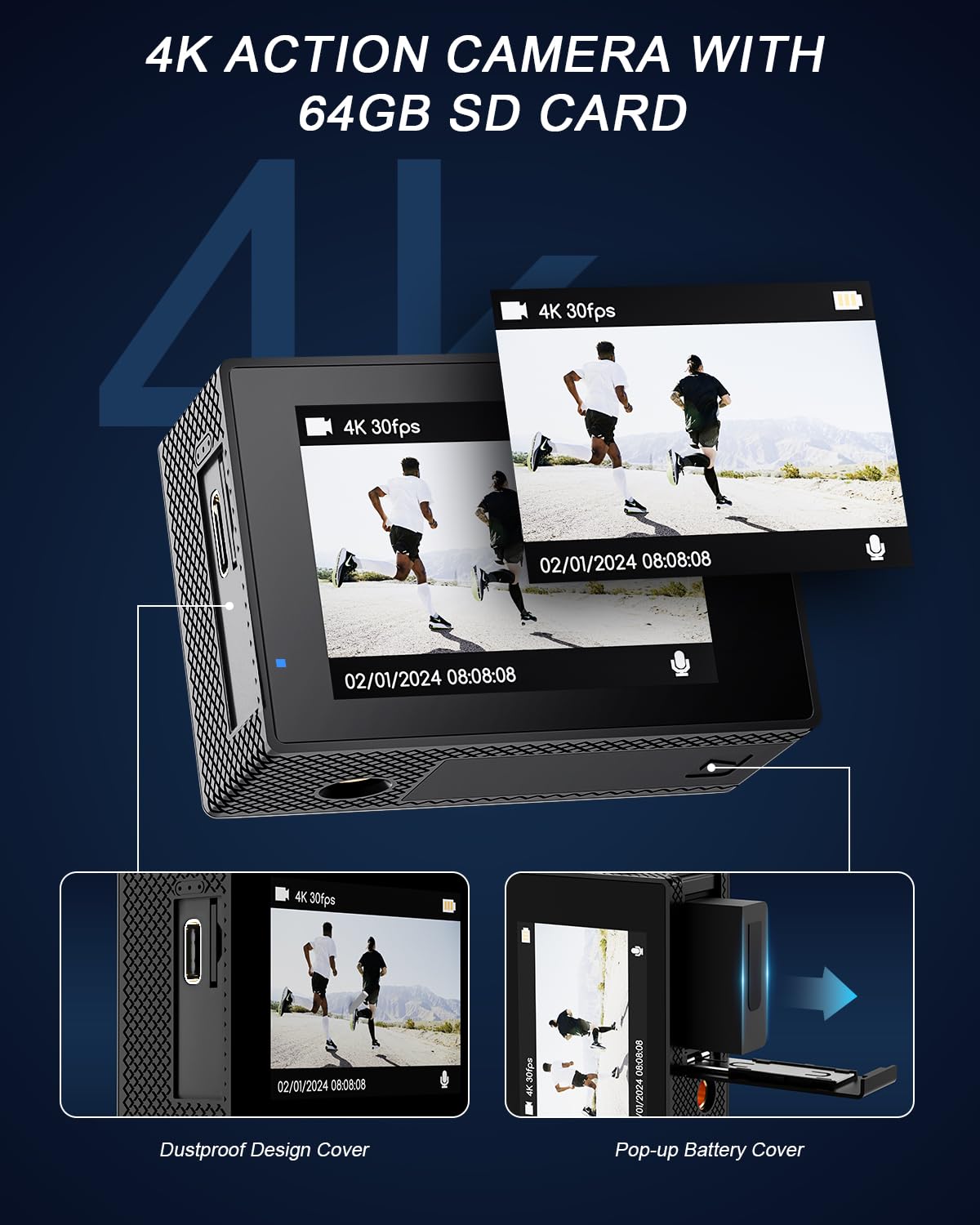 - Yolansin 4K Waterproof Action Camera: 64G SD Card 131ft Underwater Camera