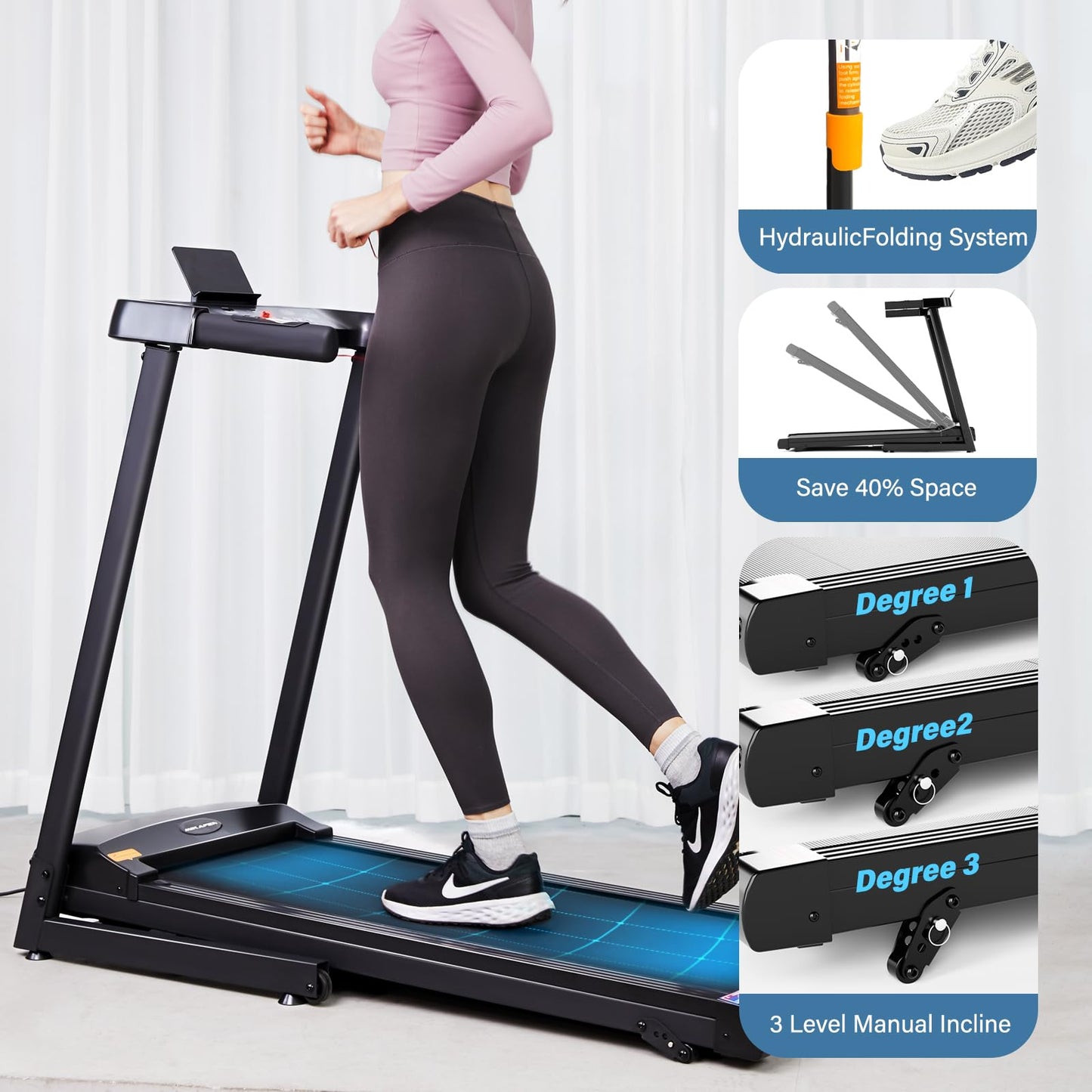 - Motorised Folding Treadmill | 2.0HP Treadmill | Widened Shock Absorption -