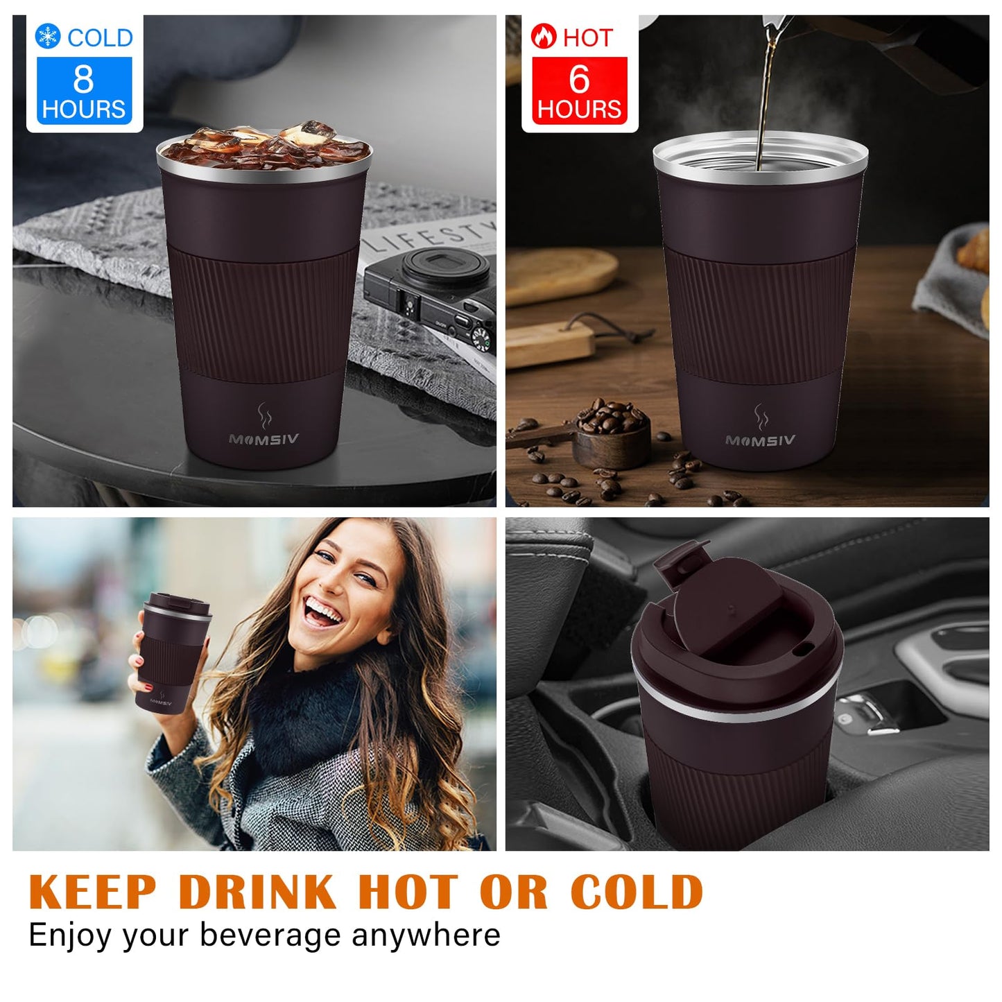 - MOMSIV Travel Mug | Insulated Coffee Cup | Leakproof Lid -