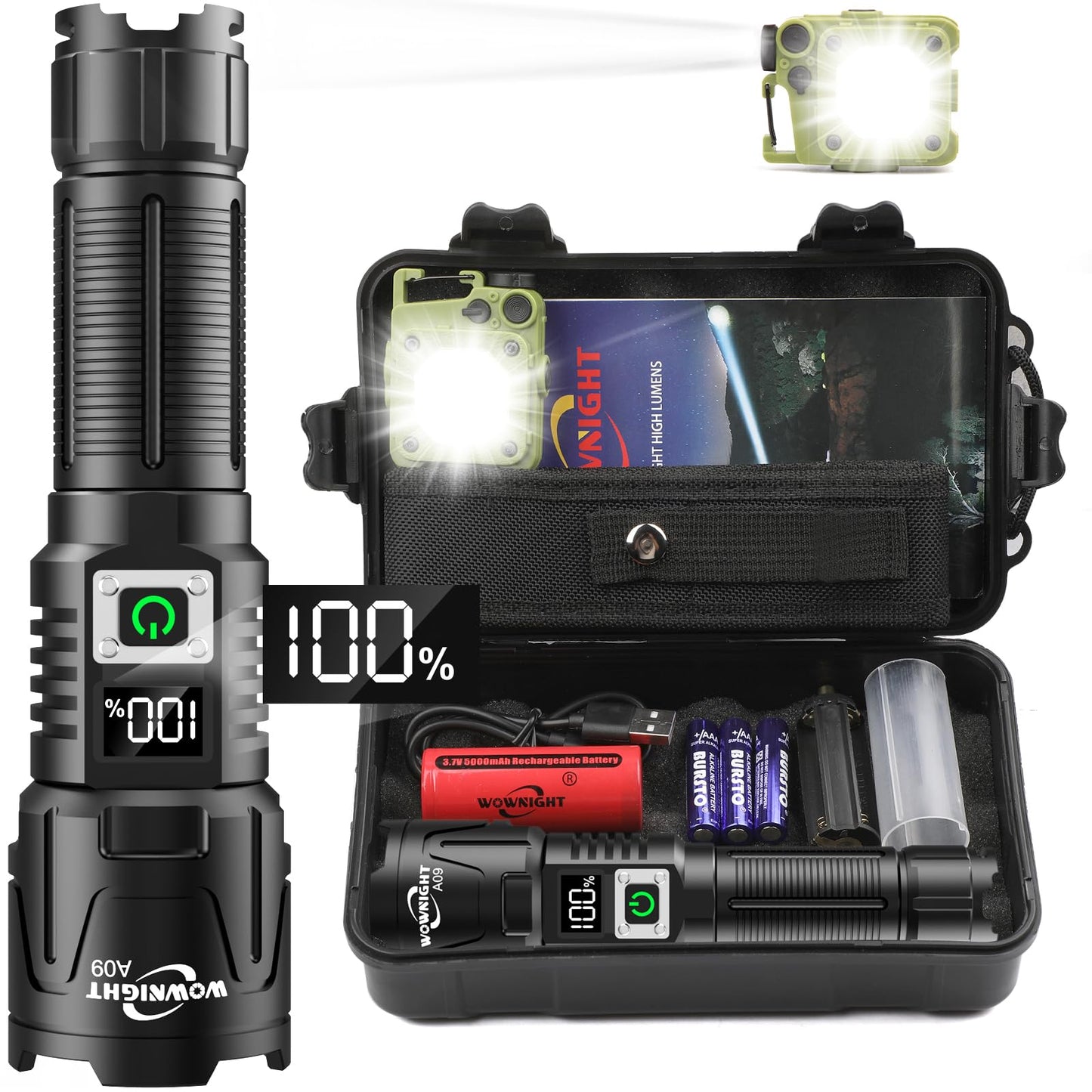 - WOWNIGHT Torches LED Super Bright Rechargeable, 30000 Lumens