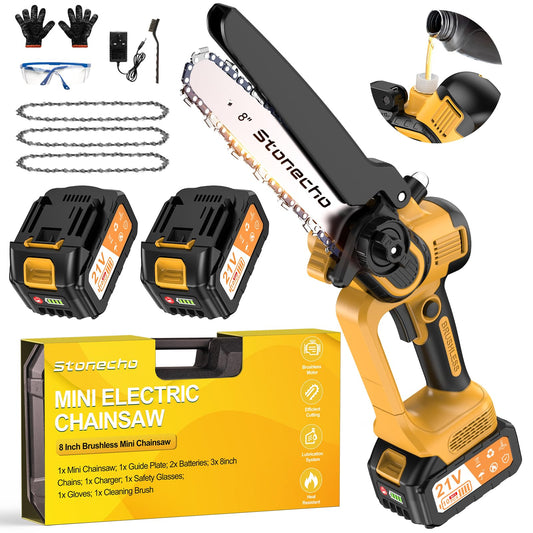 - Stonecho Mini Chainsaw 8 Inch | 2x4000mAh Battery Chainsaw with Oiler System -