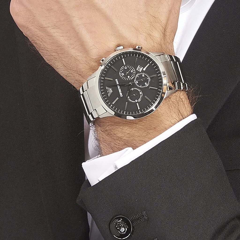 - Emporio Armani Watch for Men | Quartz Chronograph Movement | 46 mm Silver Stainless Steel Case with a Stainless Steel Strap | AR2460 -
