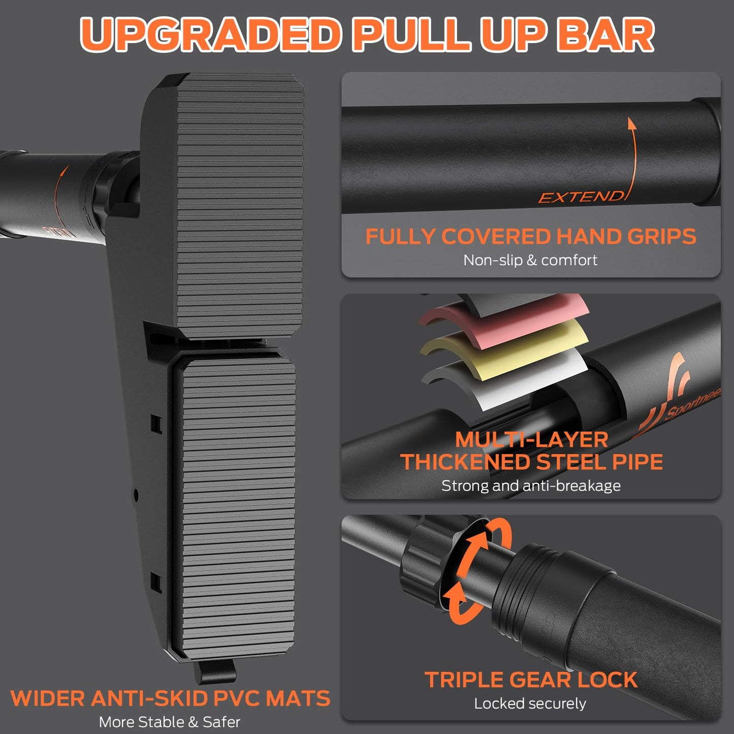 - Sportneer Pull Up Bar | Adjustable Chin up Bar | Strength Training Pull-up Bar for Doorway -