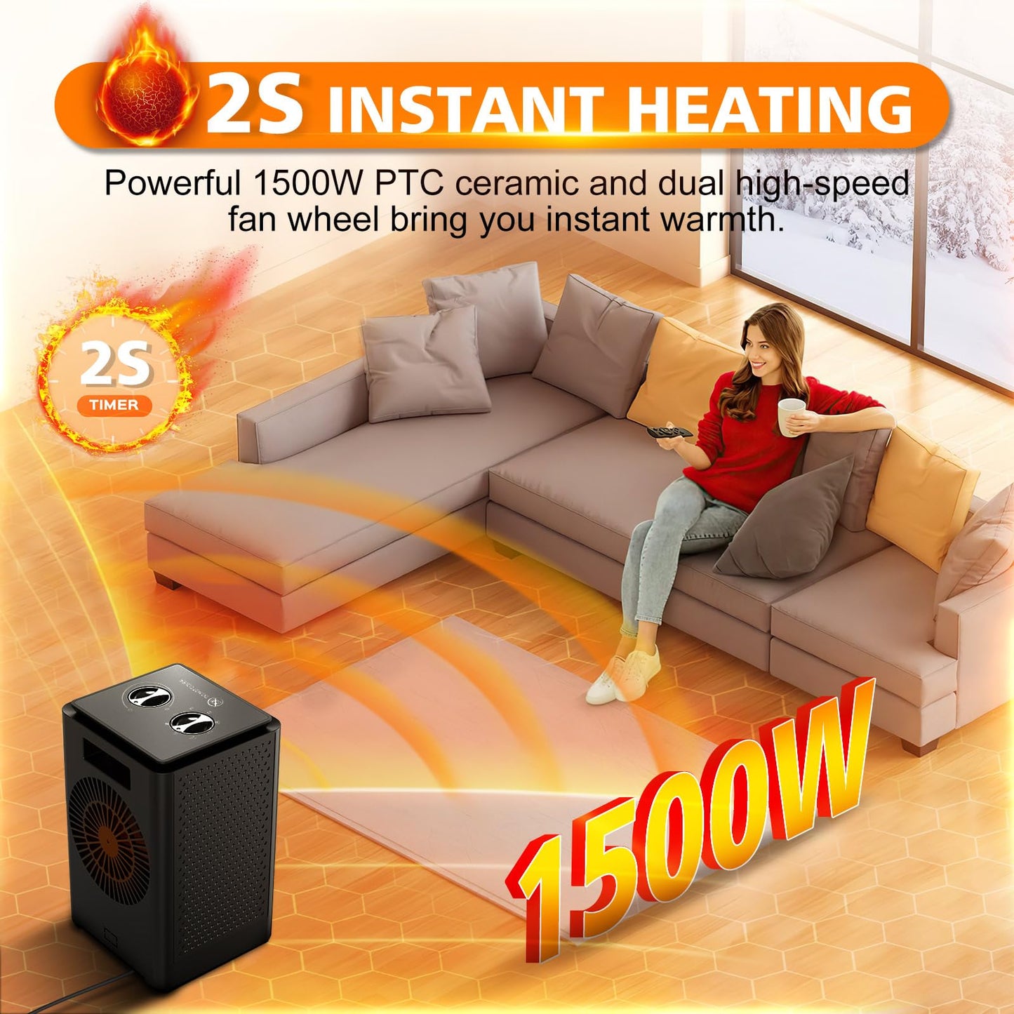 - Portable Space Heater | Fan Heaters for Home Low Energy Silent | 750W / 1500W -