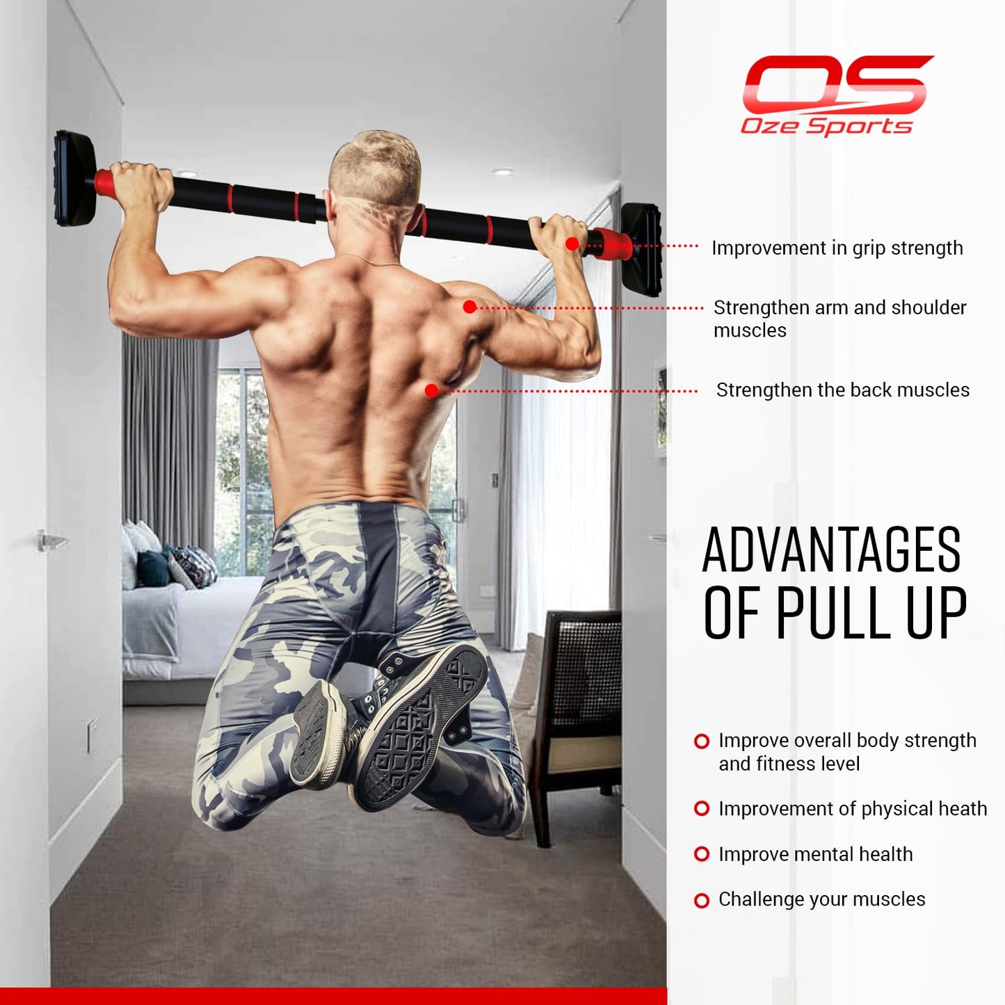 - Door Pull Up Bar | Doorway Chin Up Bar | Adjustable Width Locking Mechanism -