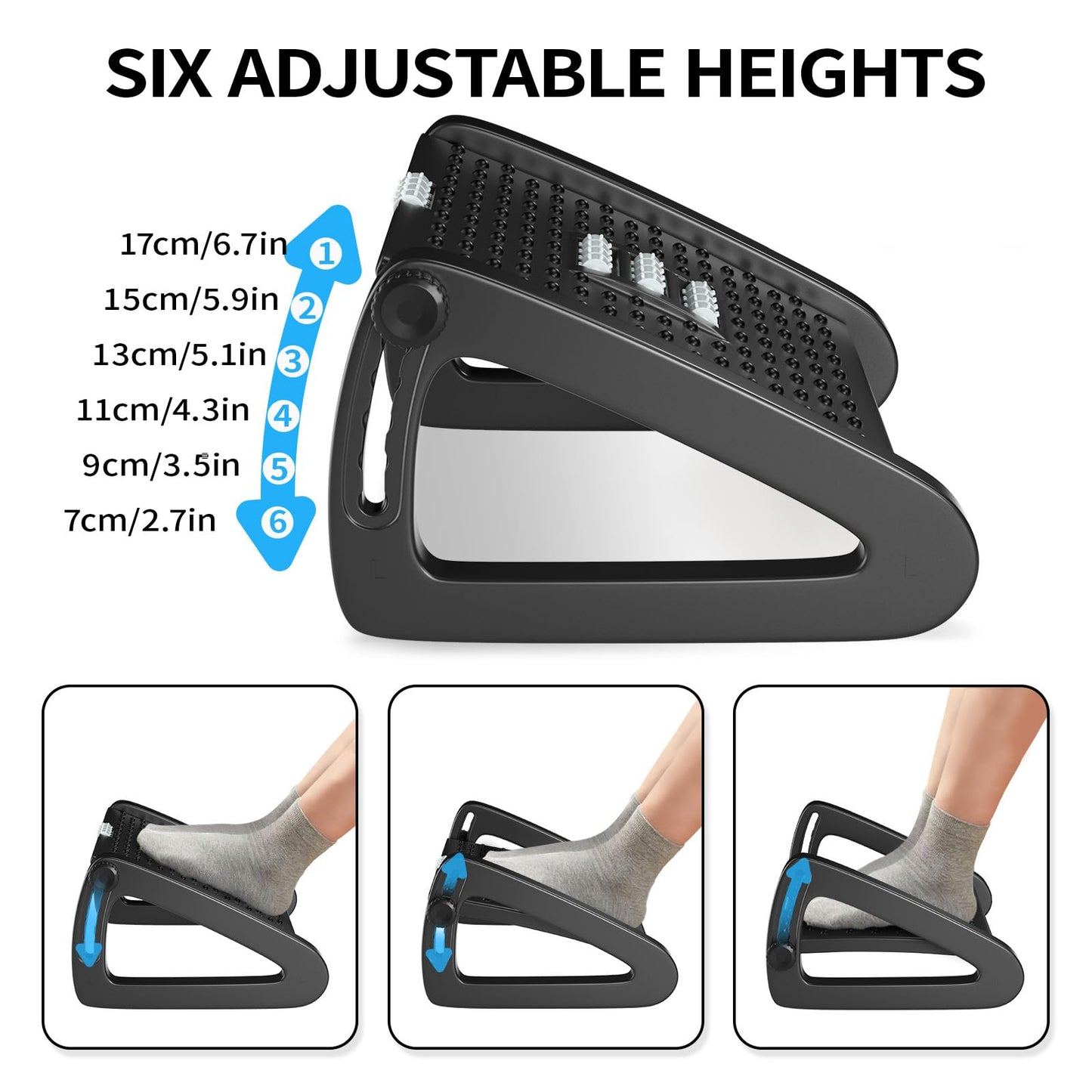 AMUSPK Office Foot Rest, Adjustable Height Footrest Under Desk, Ergonomic Foot Stool with Large Roller Massager for Office, Pressure Relief, Straightening The Hunchback, Father's Day Gifts