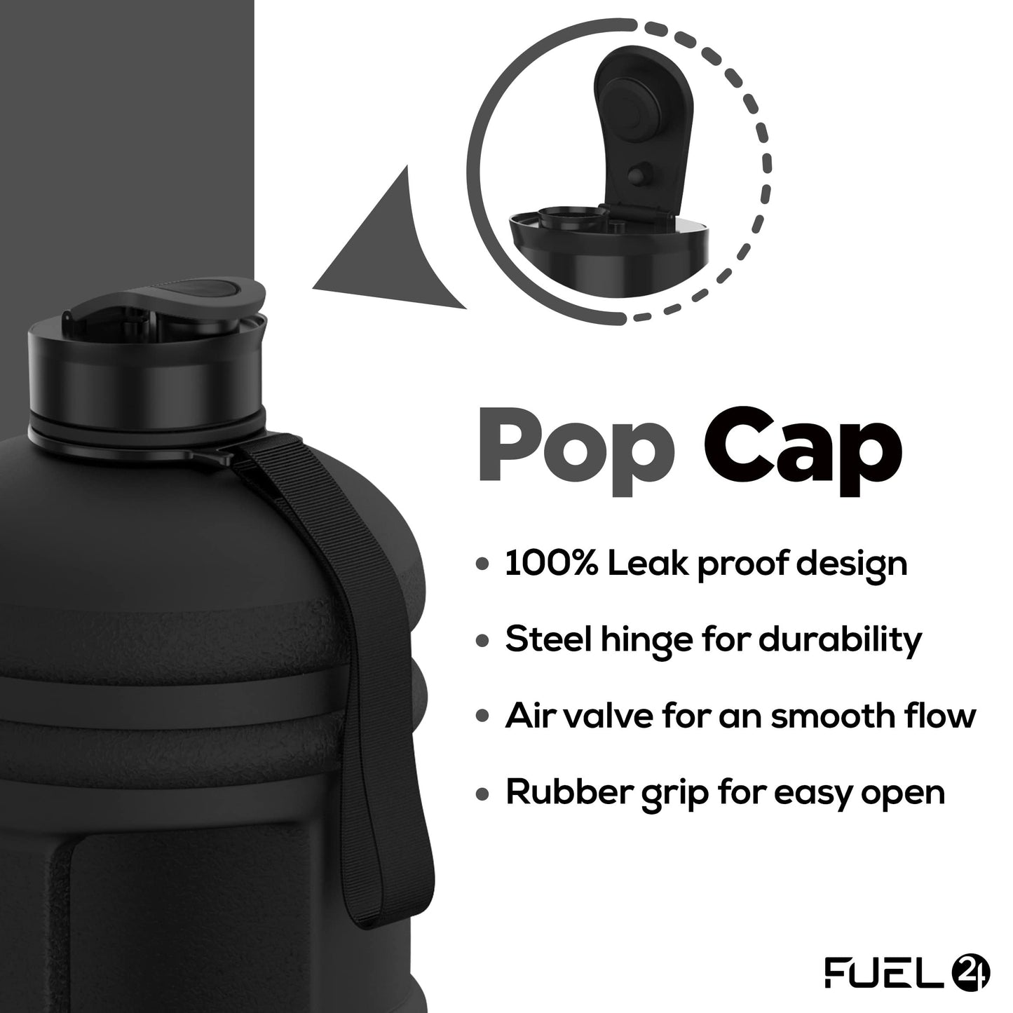 - Fuel24 | 2.2 Litre Water Bottle | Extra Strong Flex Material | Drop Proof | Pop or Straw Cap Options -