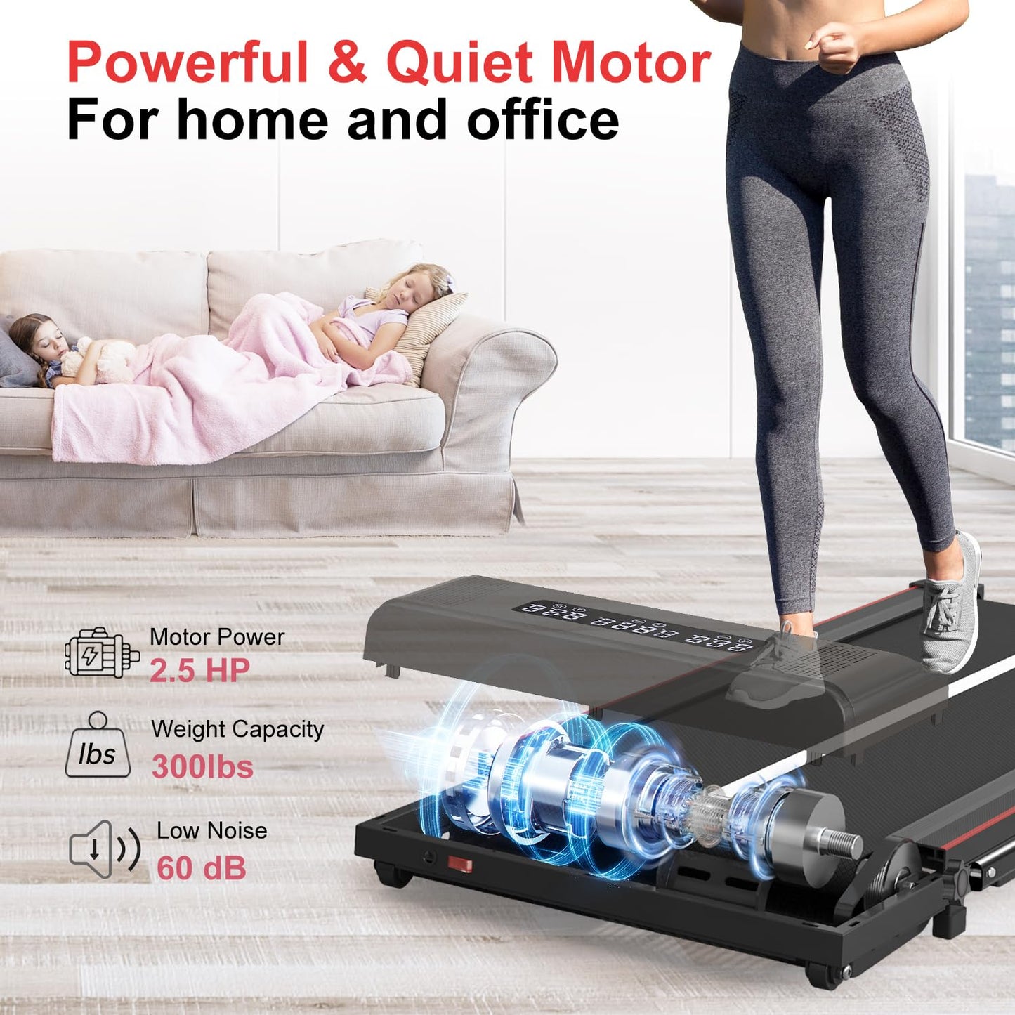 - HomeFitnessCode Folding Treadmill | 2 in 1 Under Desk Treadmill with Bluetooth Speaker -