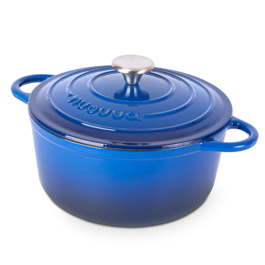 Cast Iron Pot with Lid – Non-Stick Ovenproof Enamelled Casserole Pot, Oven Safe up to 500° F – Sturdy Dutch Oven Cookware – Dark Blue, 5-Quart, 24cm – by Nuovva