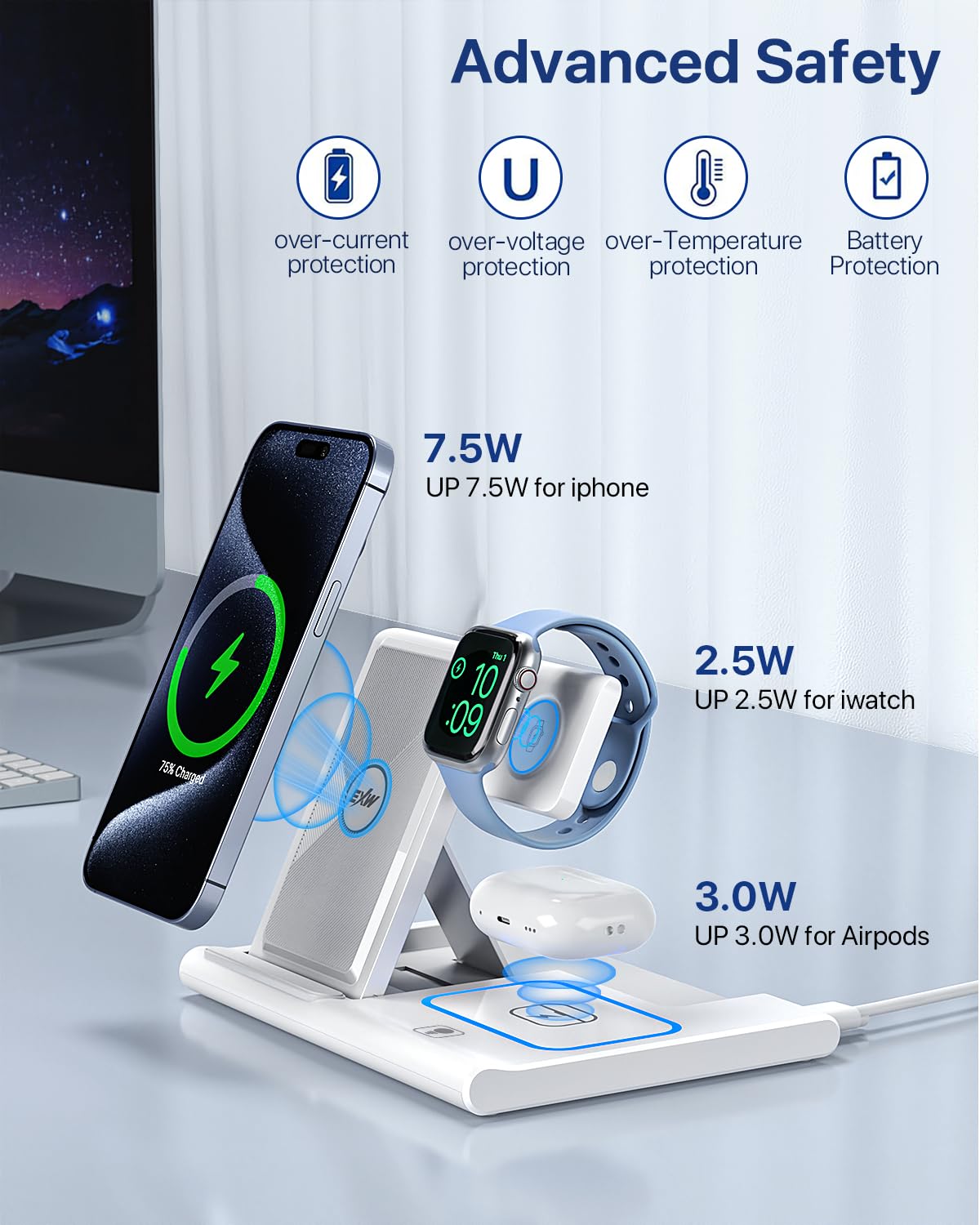 - Wireless Charger,Foldable 3 in 1 Wireless Charger Stand