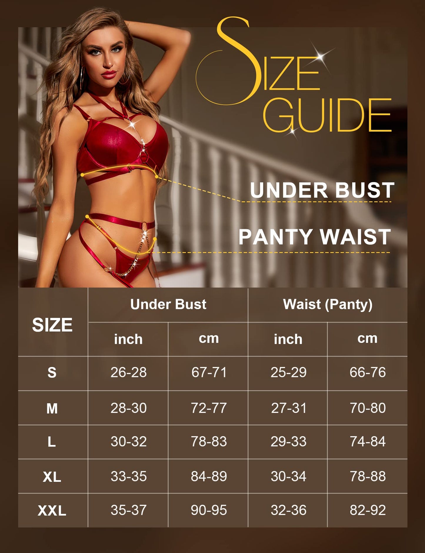 - RSLOVE Women's Lingerie Set With Garter Belts | 6 Piece Sexy Strappy Bra and Panty Set | Red | Small -