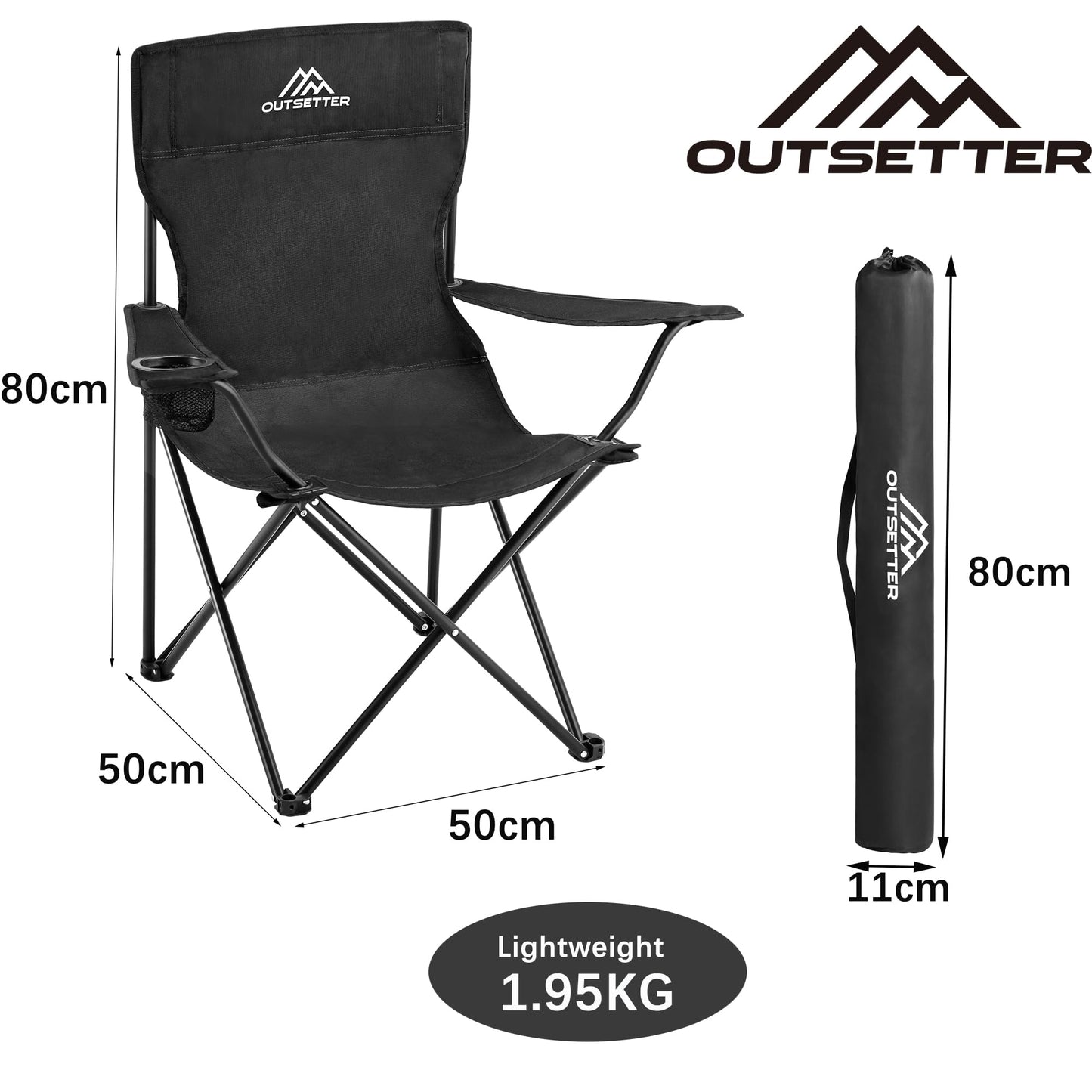 Camping Chair | Lightweight Folding | Portable Chairs for Outdoors | Cup Holder | Storage Cover | Outdoor Leisure Chair Durable with Arm Rest for the Beach, Lawn, Fishing Trip Garden and BBQs Black