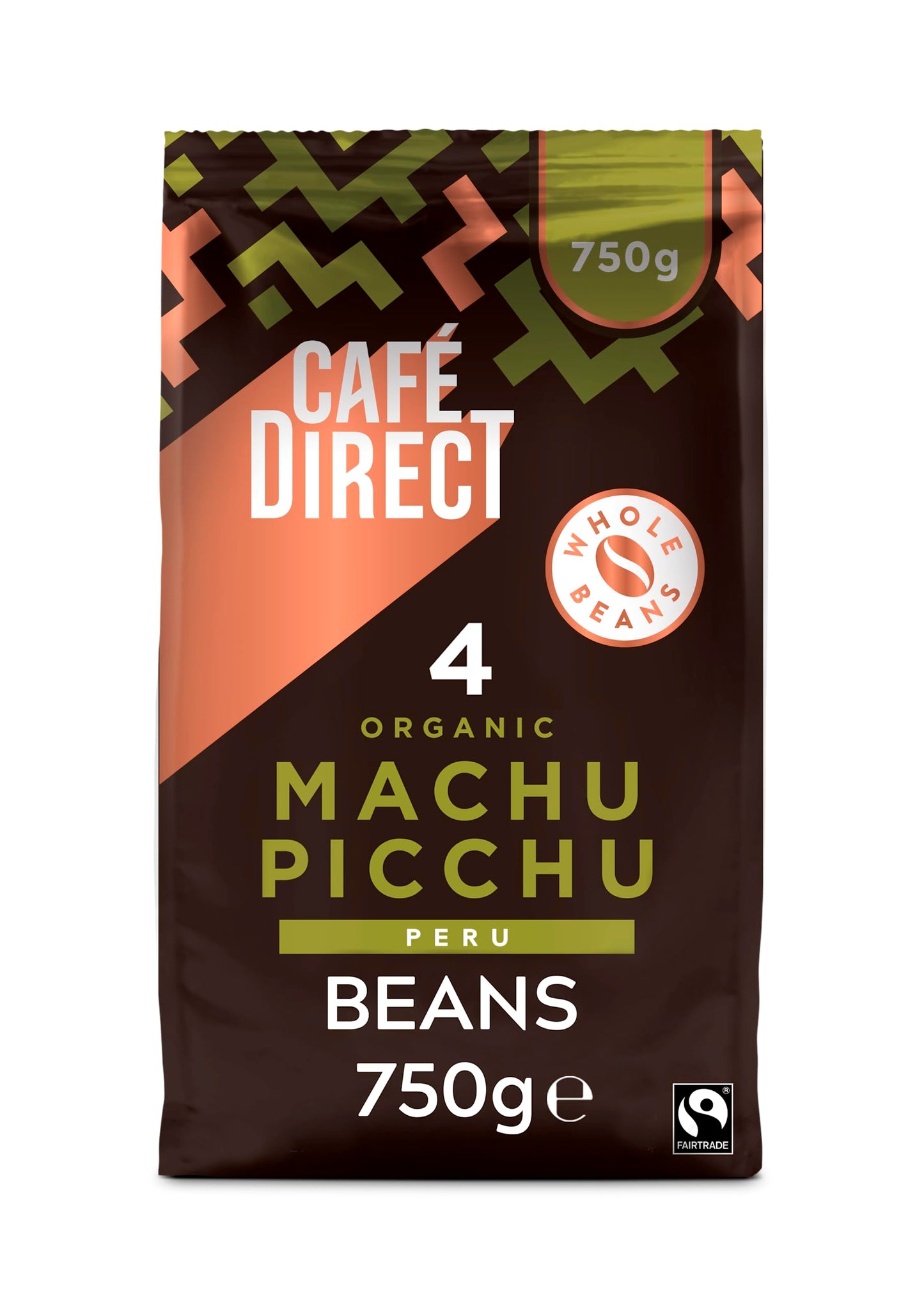 Cafédirect Fairtrade Organic Whole Bean Coffee Machu Picchu, 750 g.(Packing May Vary).