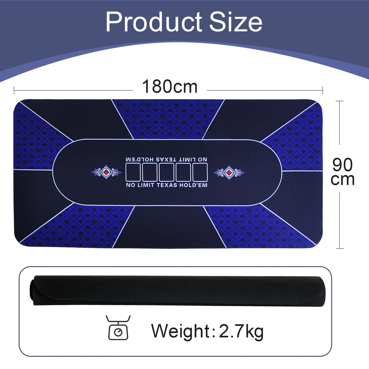 - FURUISEN Upgraded Waterproof Poker Mat 180 x 90 cm | 8 Player Portable Rubber Texas Hold'em Poker Table -
