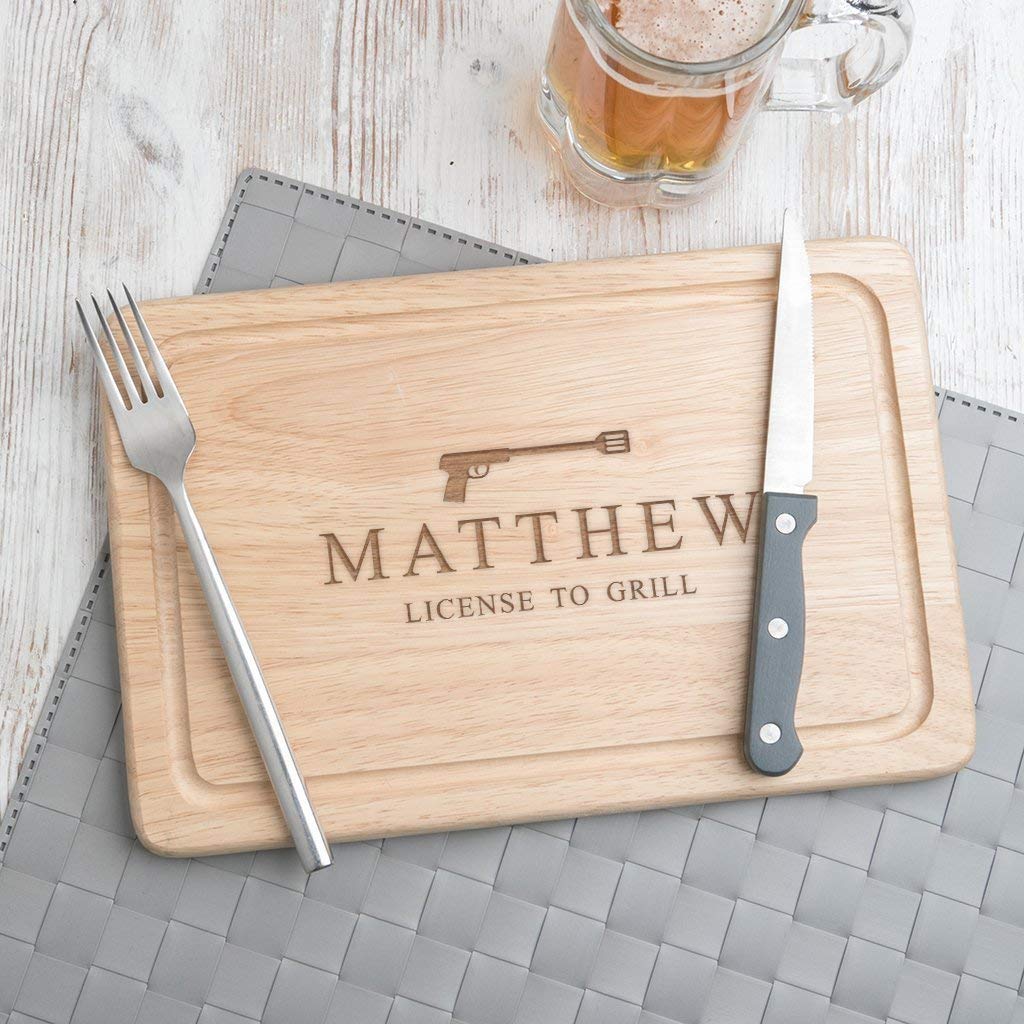 - Personalised Birthday Gifts for Men - "Licence to Grill" Wood Cutting Board -