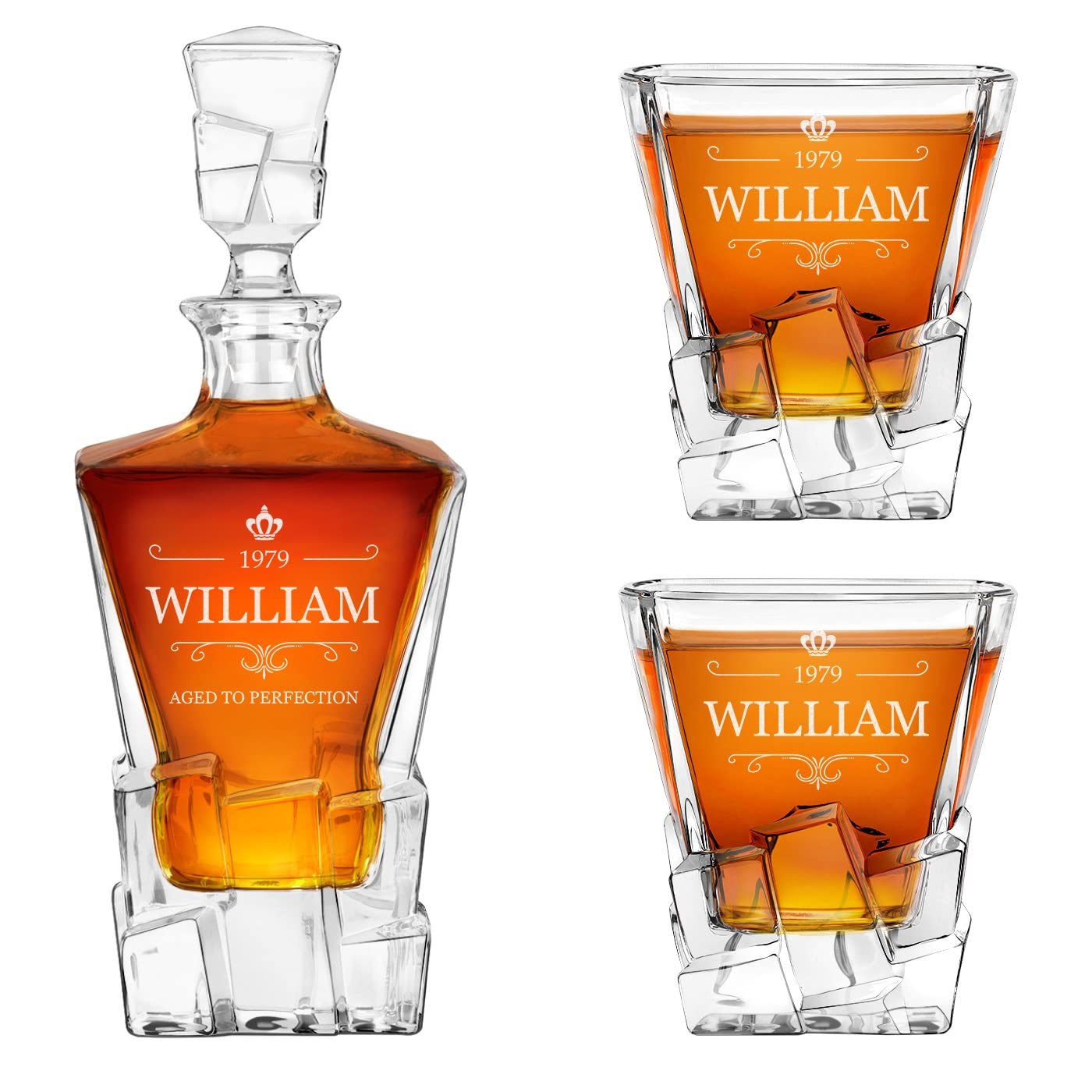 - Maverton Personalised Whiskey Decanter | 2 Glasses - Elegant Whiskey Set -