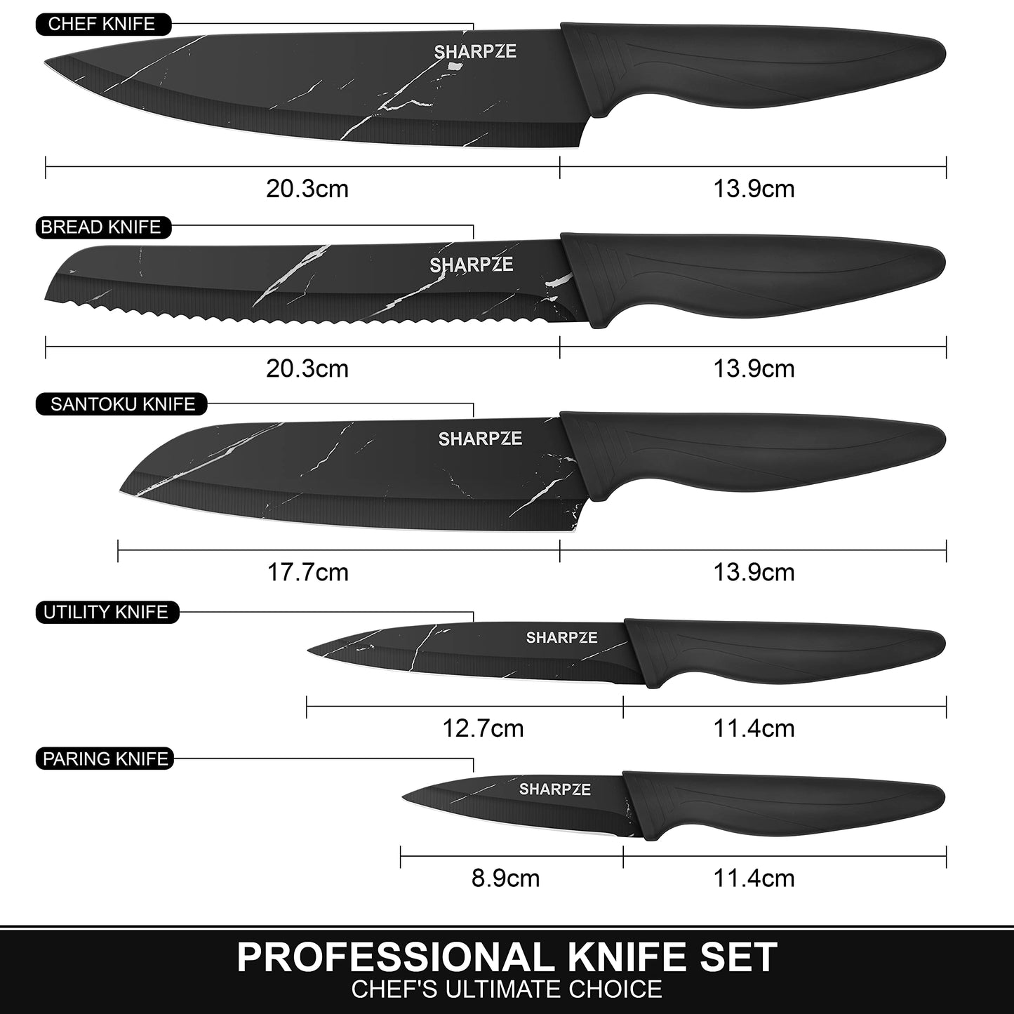 - Kitchen Knife Set of 5 | Ultra Sharp Stainless Steel Blade I Kitchen Knives with Ergonomic Handle & Sheaths Include Paring -