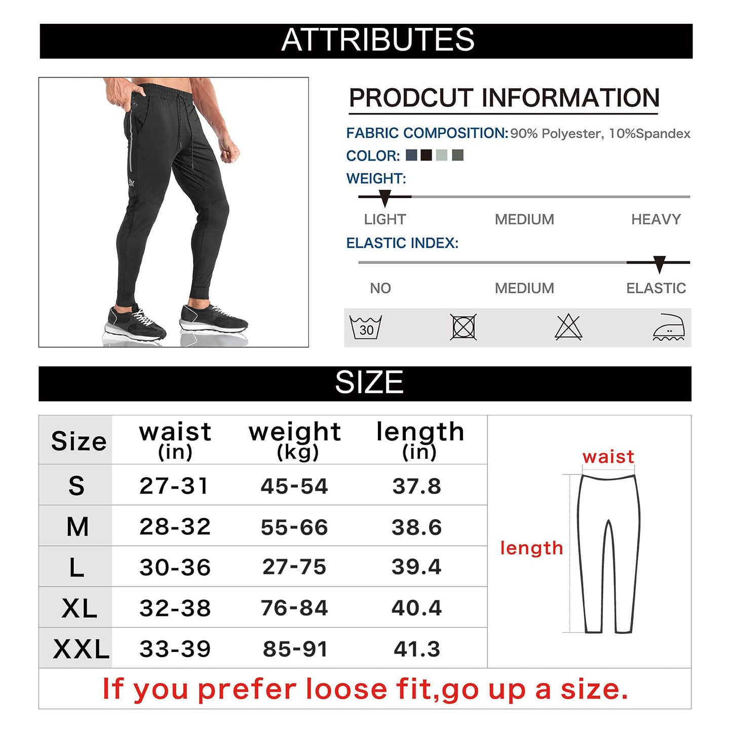 BROKIG Mens Lightweight Gym Jogger Tracksuit Bottoms, Athletic Fit Workout Pants with Zip Pocket Stretch Running Trousers for Men (Black,S)