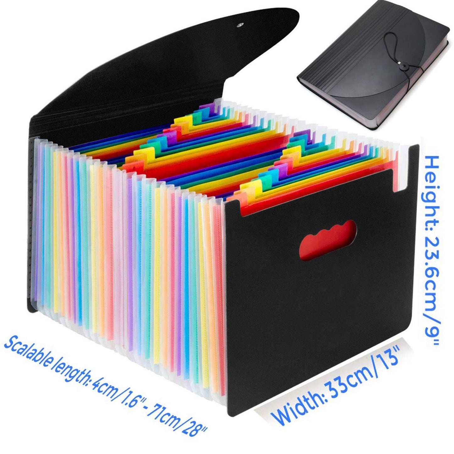 - File Organiser | A4 Document Organiser 24 Pockets | Twill Expanding Accordion Filing Folders | File Storage Box with Lid | Labels and Clips (Black-C) -