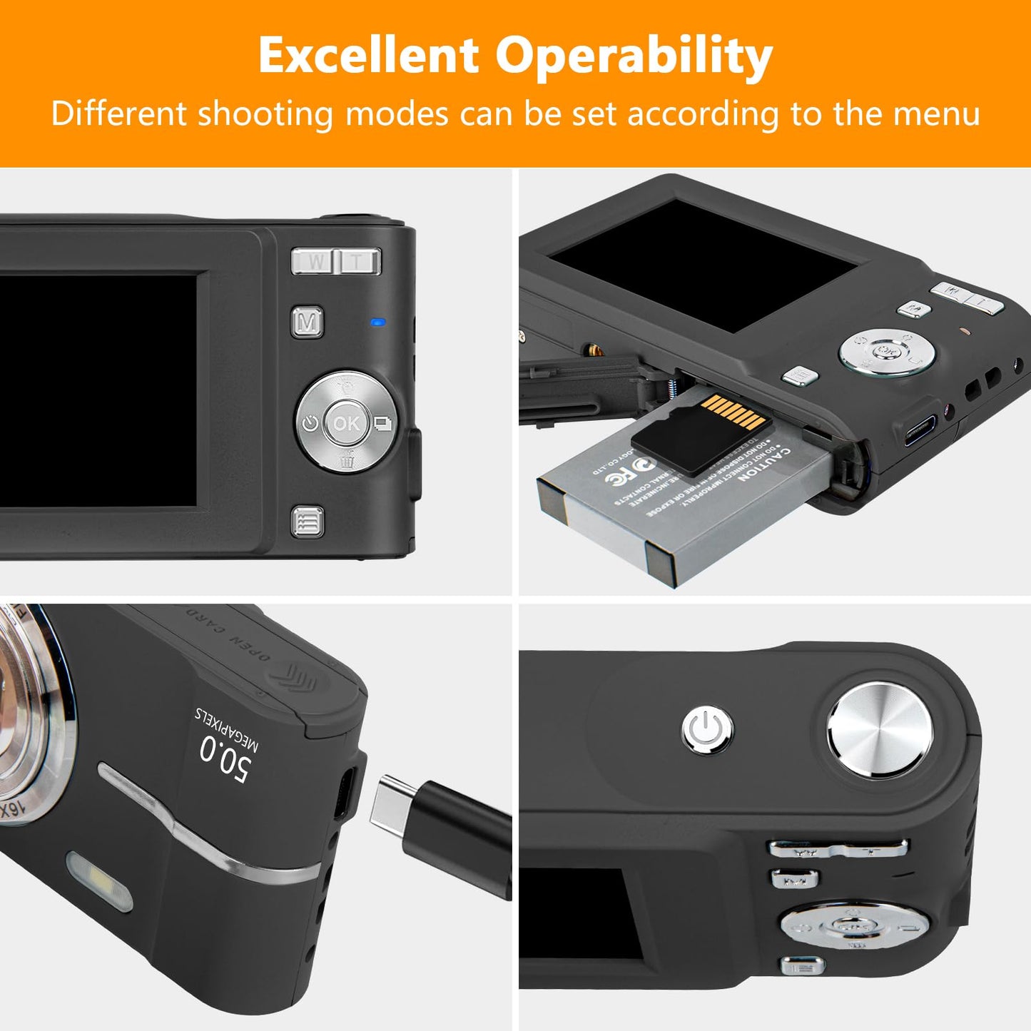 - Digital Camera | 1080P 50MP Vlogging Camera with 16X Digital Zoom | Compact Camera with 32GB SD Card and 2 Batteries -