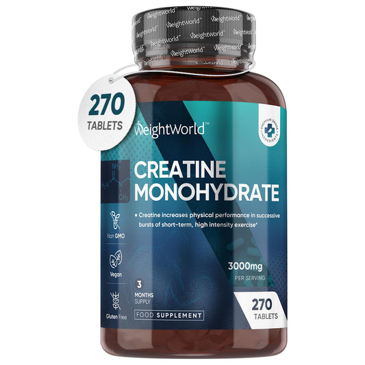 Creatine Monohydrate 3000mg - 270 Tablets - Gym Energy Supplement for Men & Women for Workout - Powder Alternative - Vegan & Keto Unflavoured