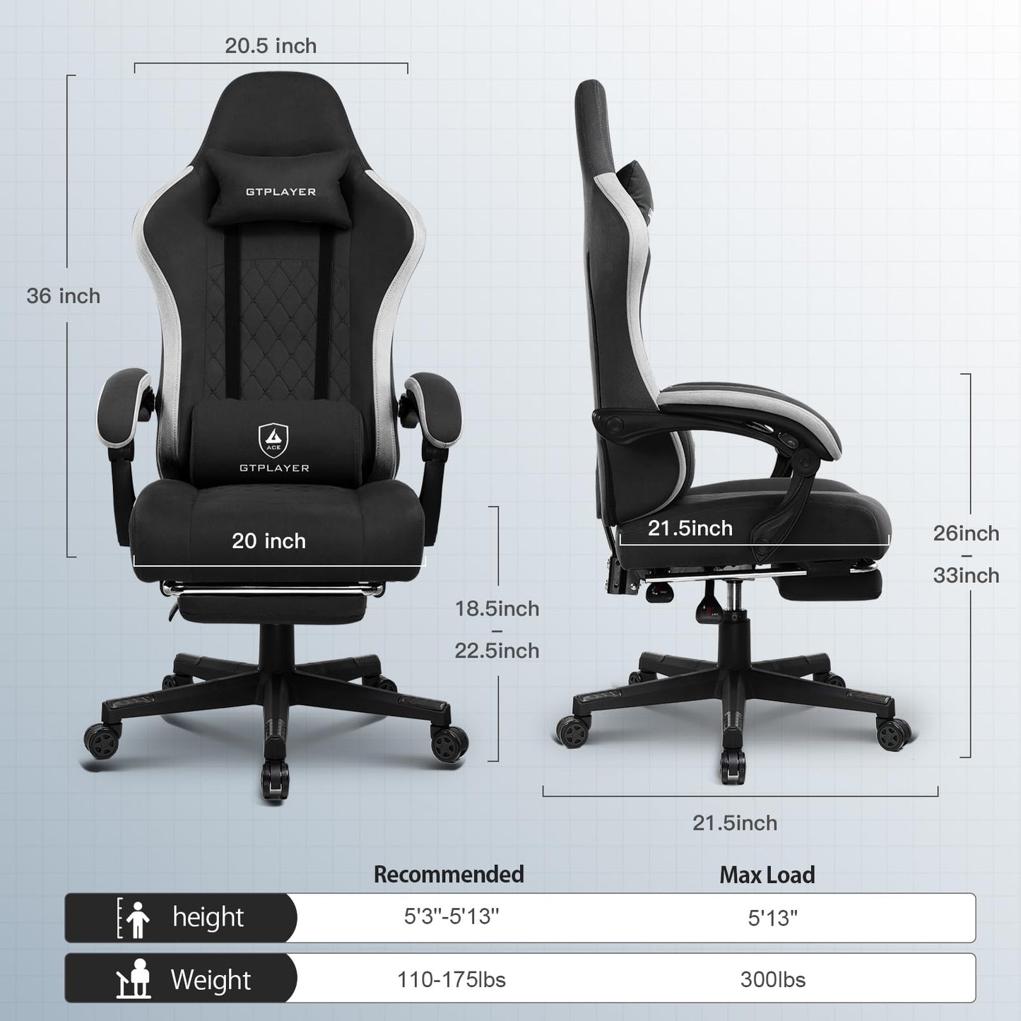 - GTPLAYER Fabric Gaming Chair | Computer Desk Chair | Lumbar Support Heavy Duty -