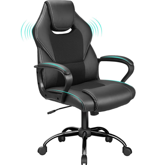 BASETBL Office Chair Executive Chair, High Back Racing Style Ergonomic Swivel Chair for Home Gaming Business, Lumbar Support PU Leather Adjustable Height Durable Comfy Chair Easy to Assemble (Black)
