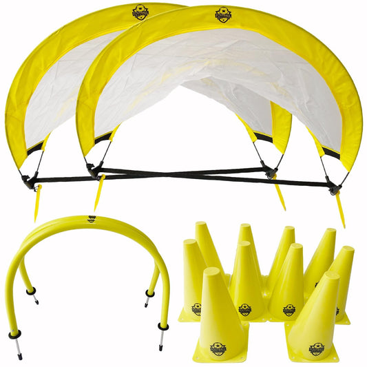 - Football Master ™ | Pop Up Goal Nets & Training Equipment | Includes 2 X Pop Up Goals 2 x Football Passing Arcs 10 X Training Cones -