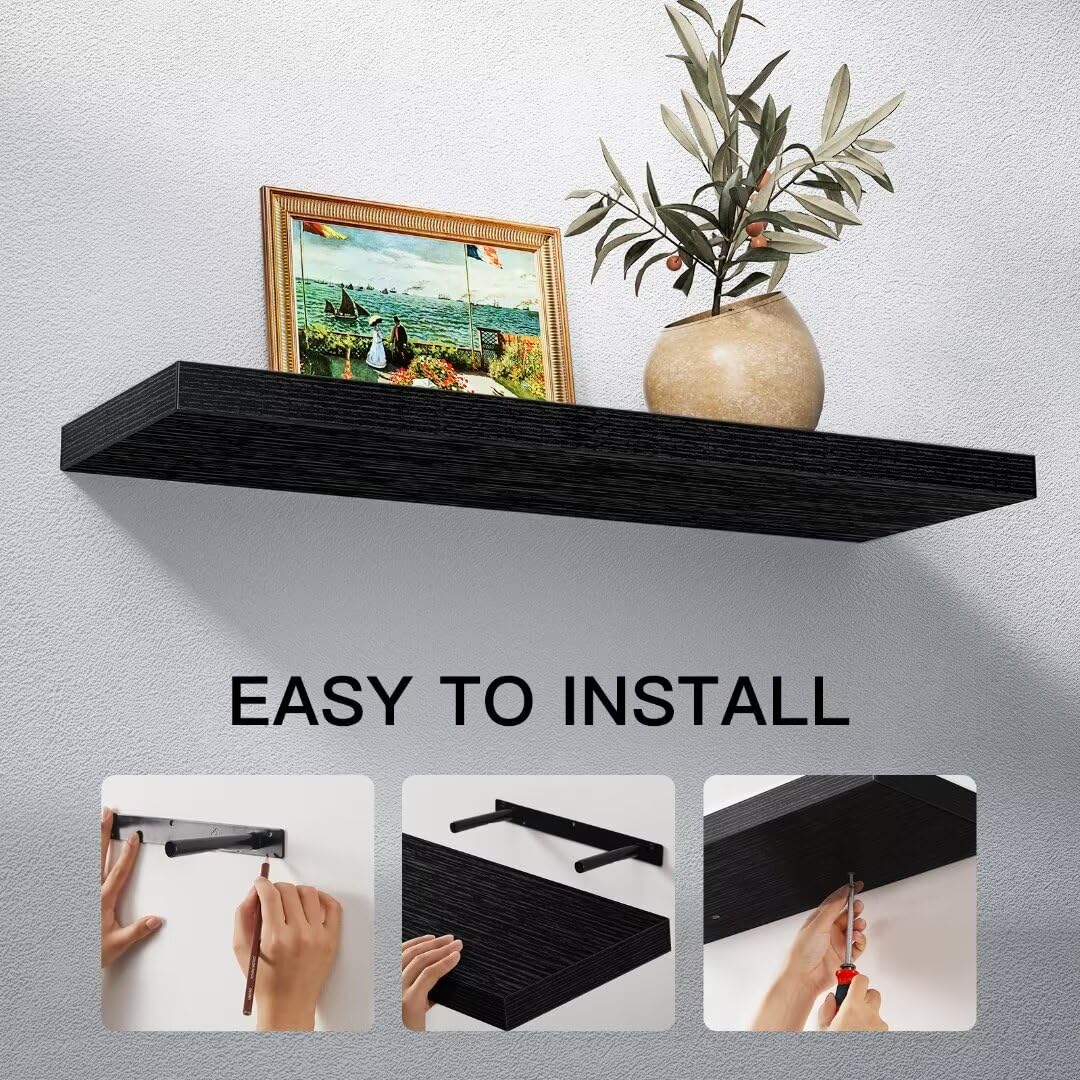 - STOREMIC Floating Shelves | Black Shelves | 60cm | Set of 2 Shelves Easy to Install -