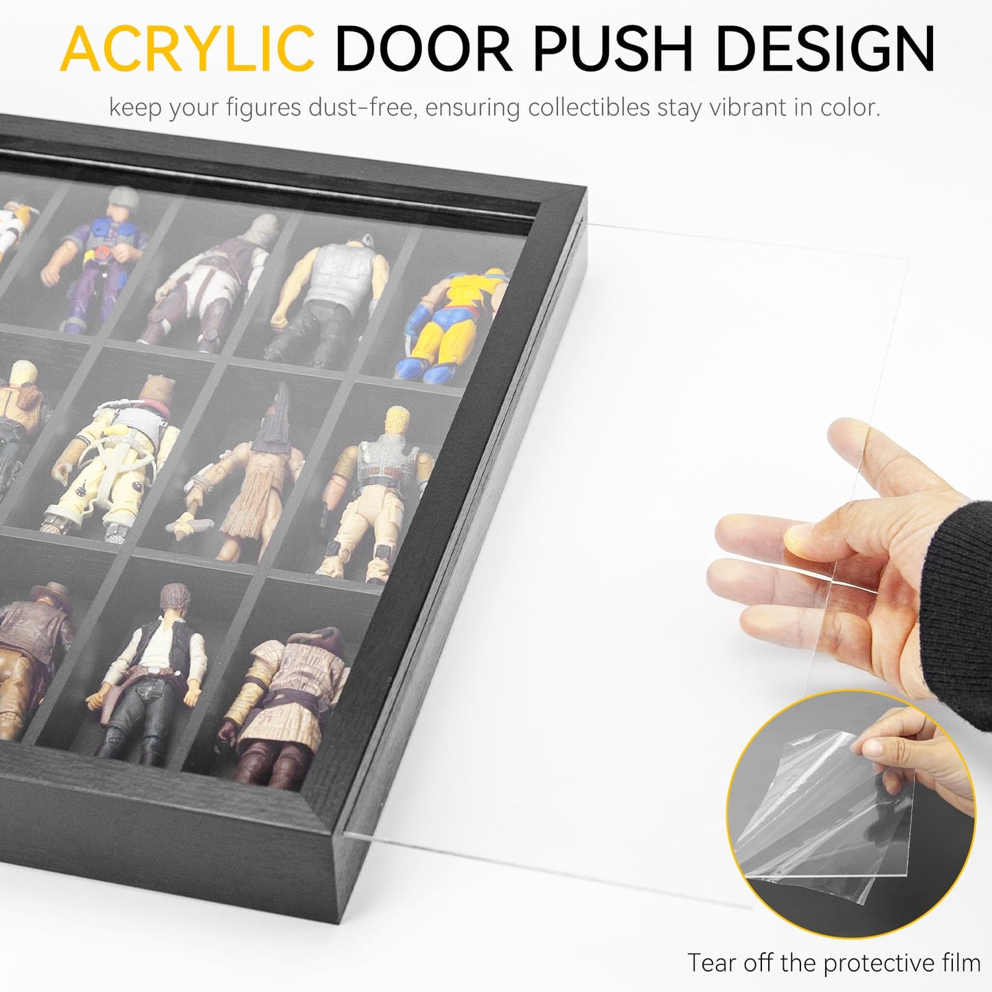 3.75 inch Figure Collectors Showcase, Display Frame Case for Action Figures, Dustproof Cabinet Box for Collectibles, Compatible with Star was/ Gi Jeo Classified Series, 24.61" X 1.65" X 13.98"