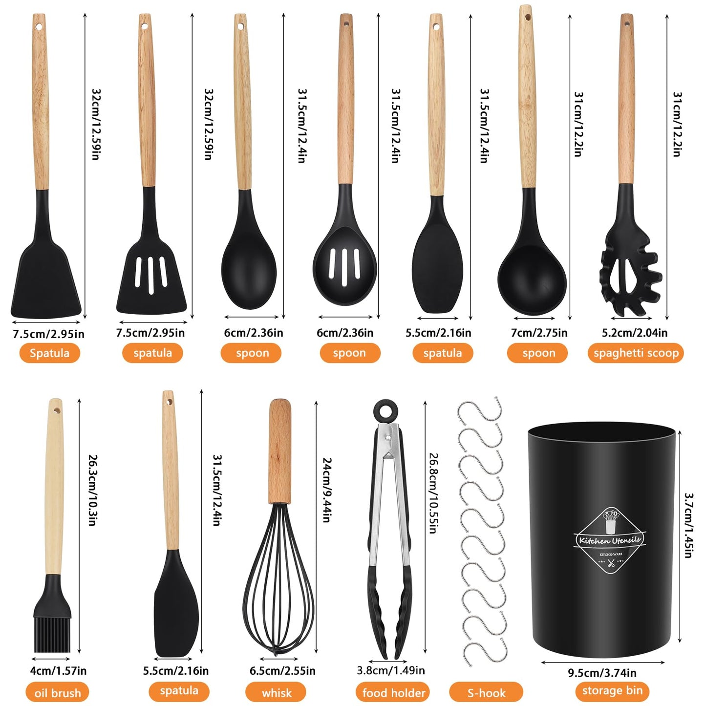 - Kitchen Utensil Set | Hicoosee 22 Pieces Silicone Cooking Utensils Set | Natural Wooden Handles Cooking Tool -