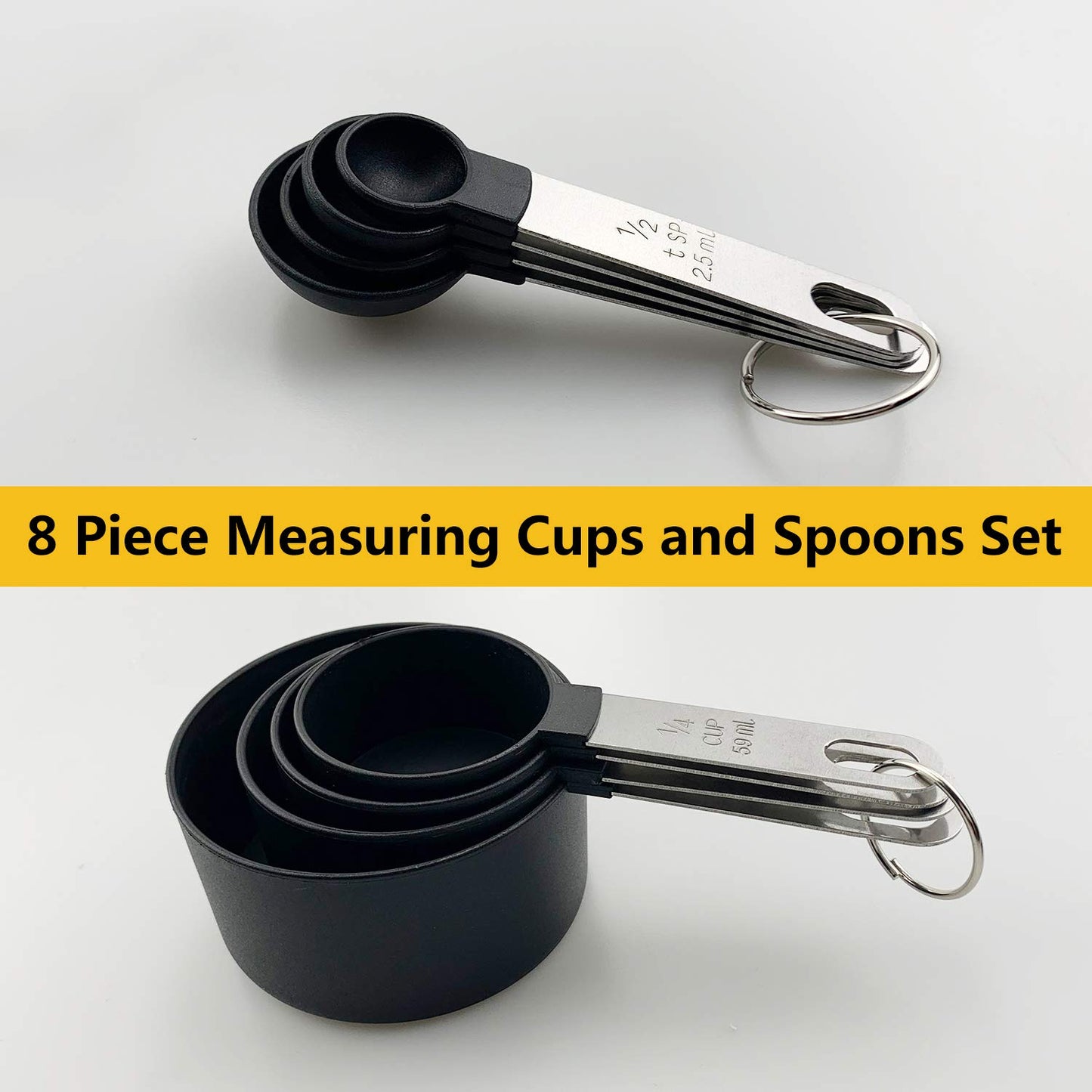 - HINMAY 8-Piece Measuring Cups and Spoons | Kitchen Nesting Measurement Tools for Liquids and Solids -