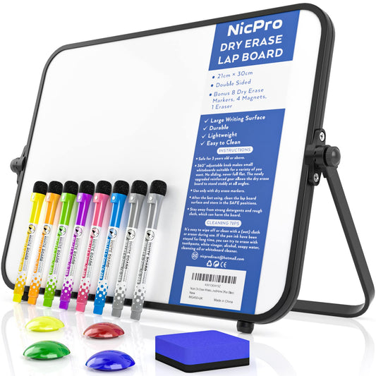 - Nicpro Dry Erase Small Whiteboard | A4 with Non-Slip Stand -