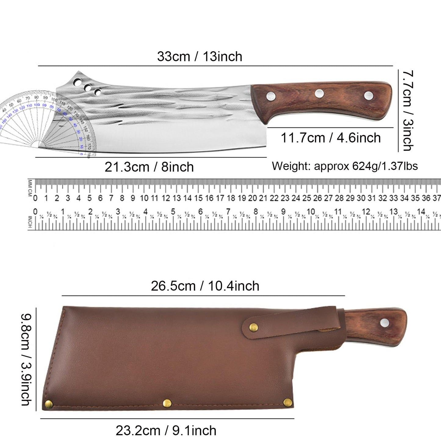 - Fubinaty Kitchen Knife | 8 Inch Handmade Forged Full Tang Chopping Knife -