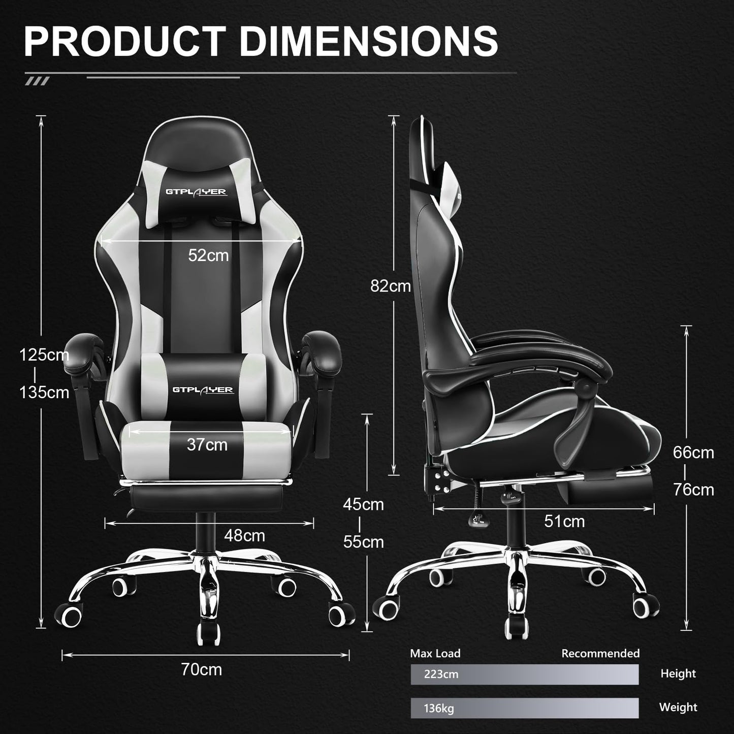 - GTPLAYER Gaming Chair | Massage Ergonomic Computer Chair | With Footrest -