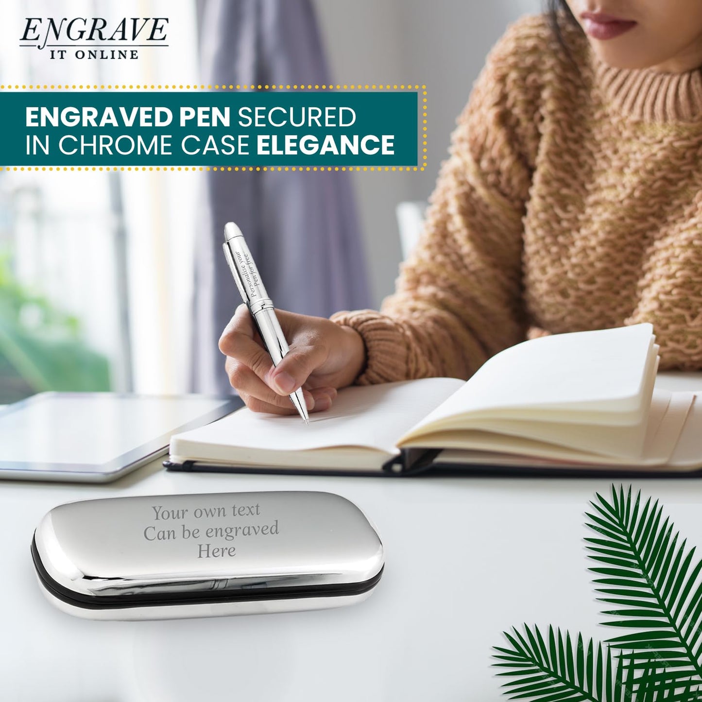 - EIO Gifts Personalised Pen | BallPoint Silver Pen in Chrome Case | Engraved -