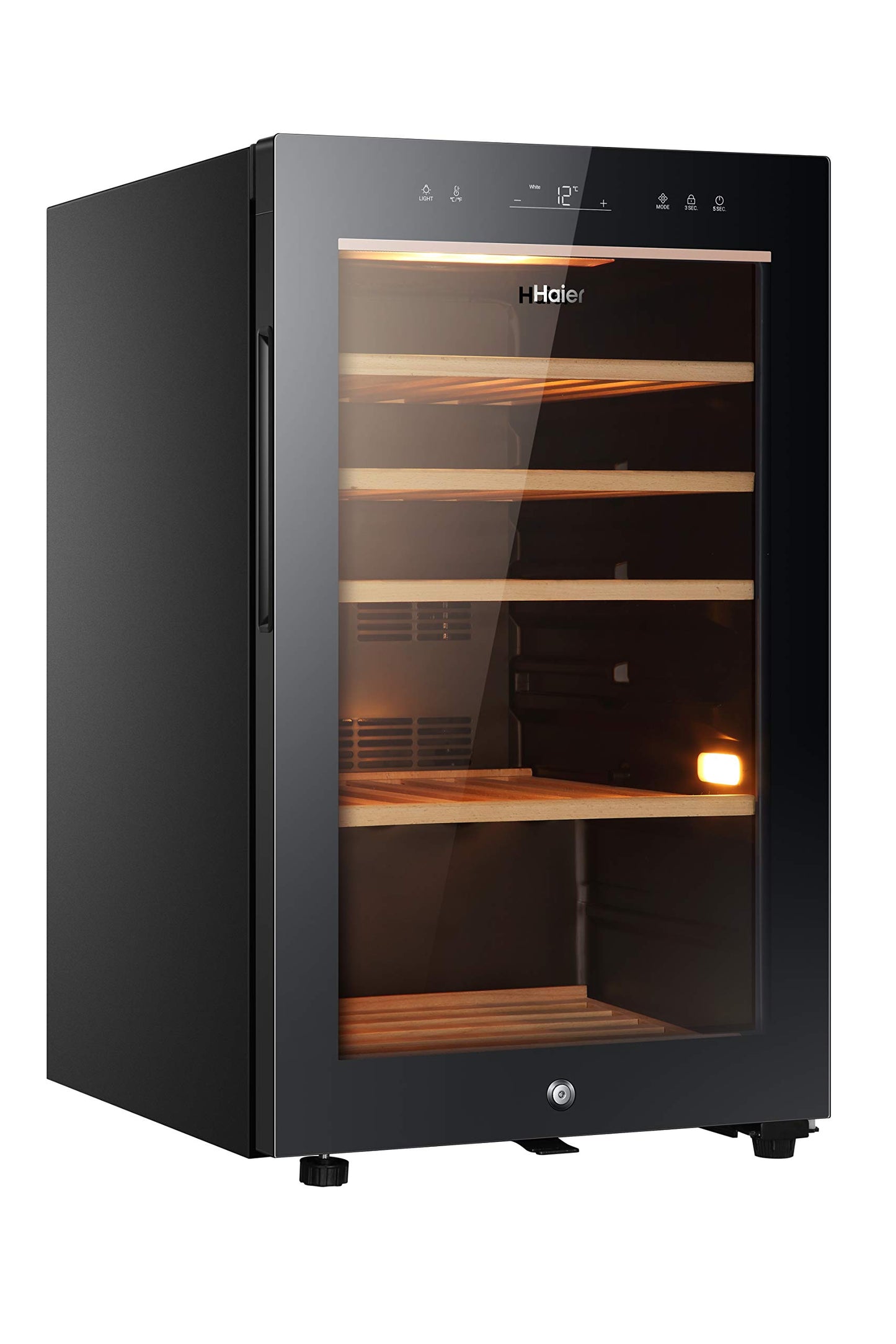 - Haier HWS49GA Freestanding Wine Cooler | Single Zone 49 Bottle Single Zone Temperature | 49 Bottle Storage | Anti-UV Glass Door | Anti-Vibration Shelves | 49.7cm wide -