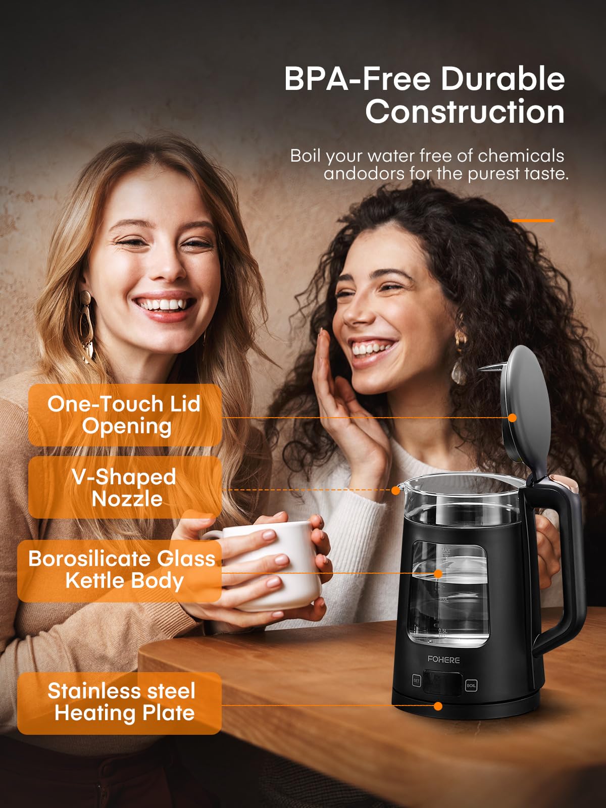 - Electric Kettle | 1.7L Glass Tea Kettle | 5 Temperature Control | 1500W Fast Boil | Auto Shut-Off & Boil-Dry Protection -