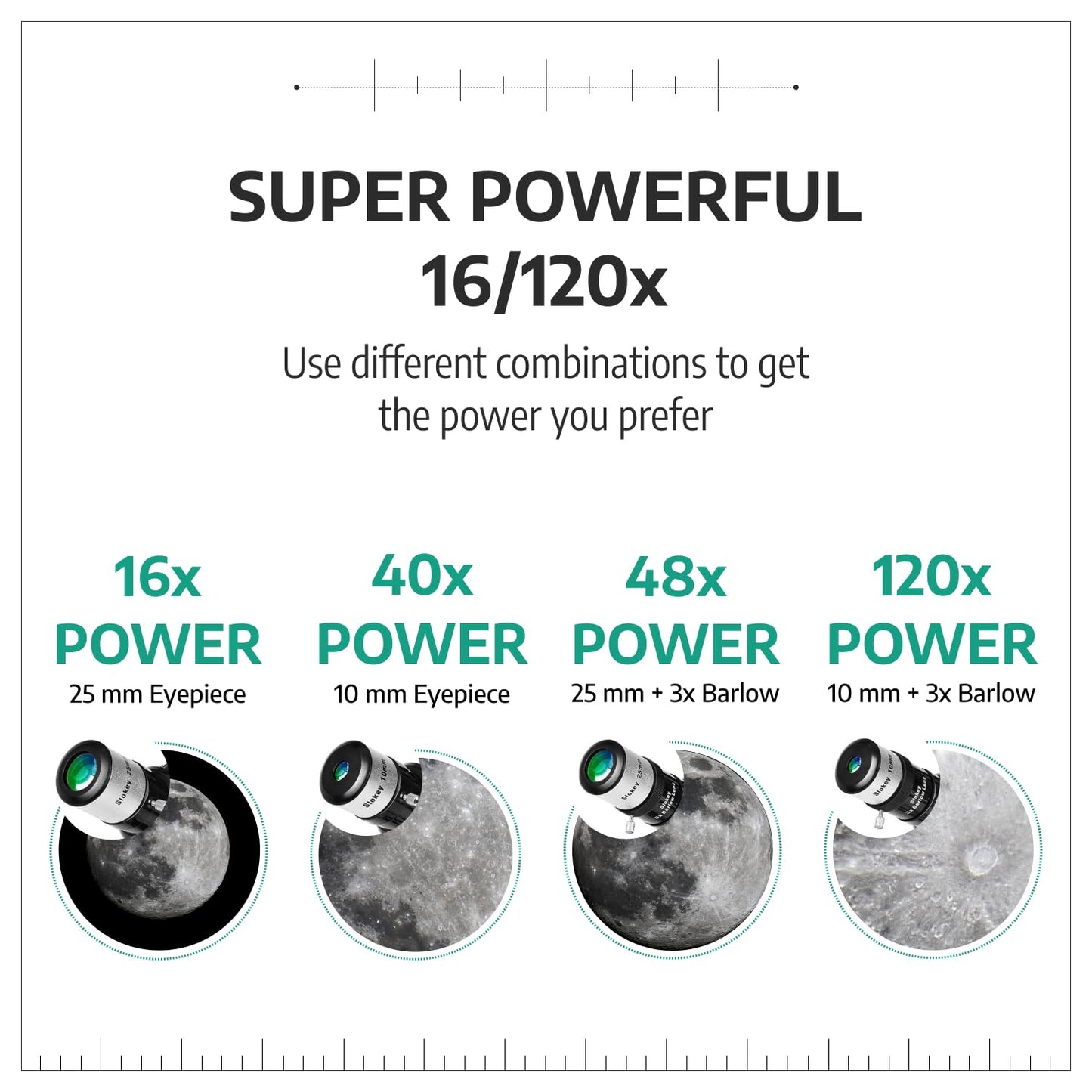 - Slokey Astronomy Telescope 40070-16x-120x Travel Scope | 2 Eyepieces | 3x Barlow Lens -