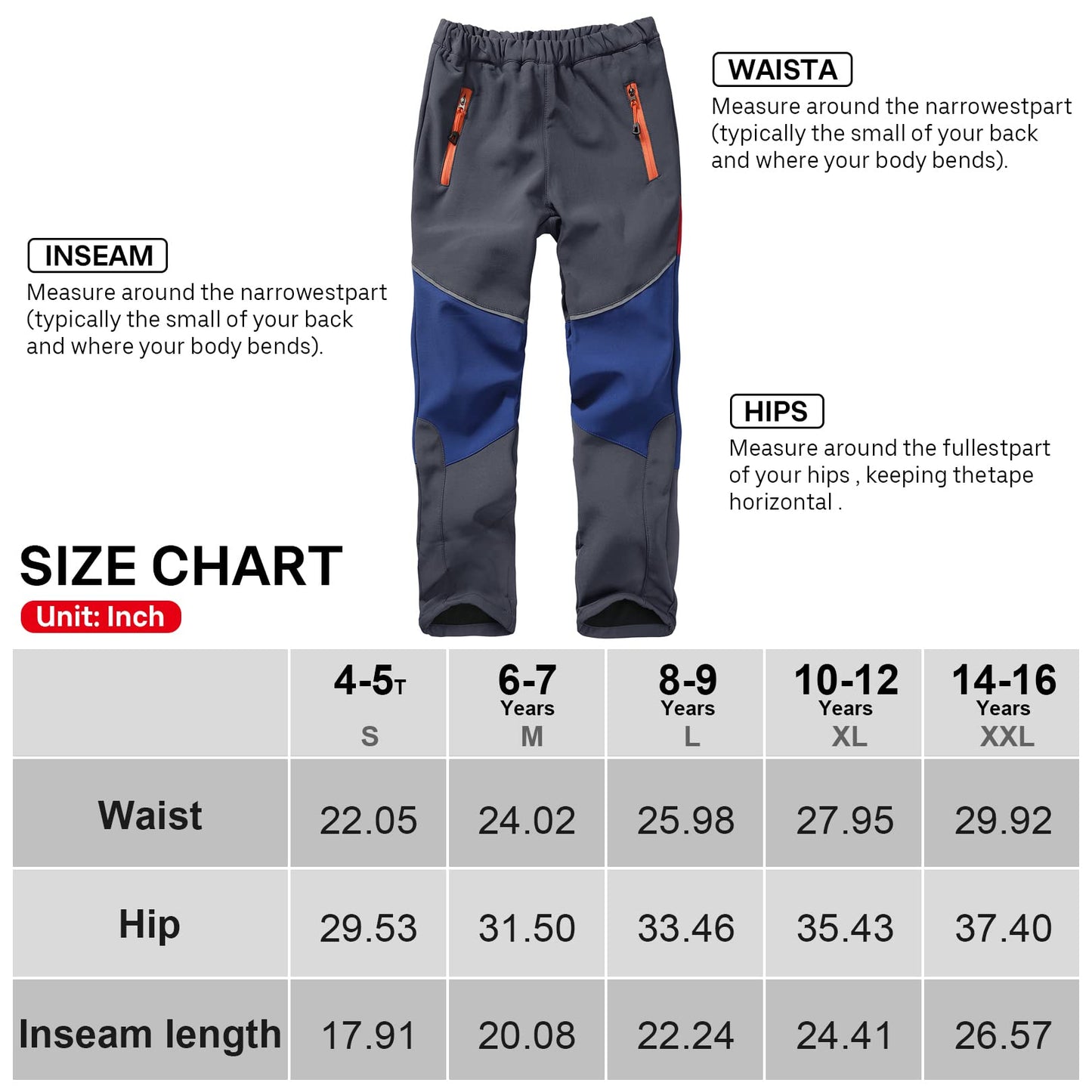 - Waterproof Trousers Kids Fleece Lined Girls Boys Cargo Soft Shell Trousers Insulated
