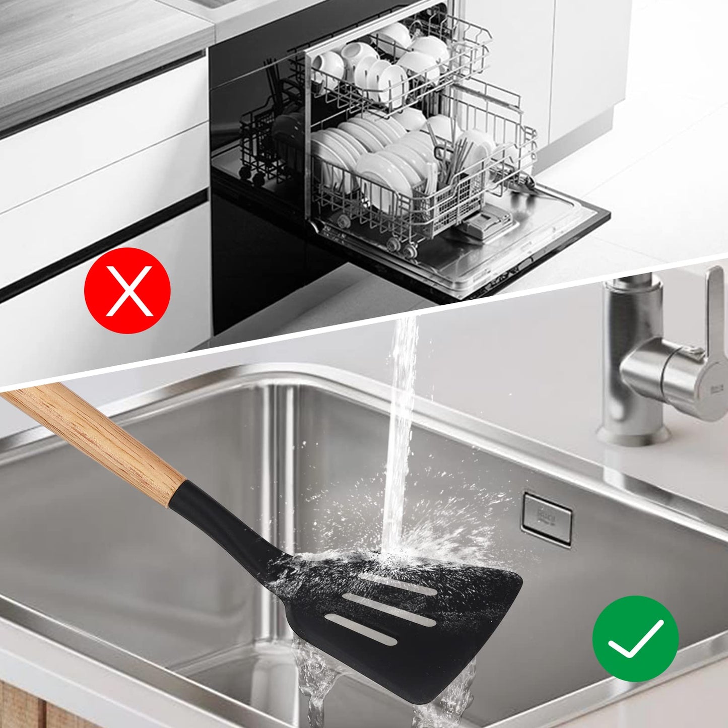 - Kitchen Utensil Set | Hicoosee 22 Pieces Silicone Cooking Utensils Set | Natural Wooden Handles Cooking Tool -