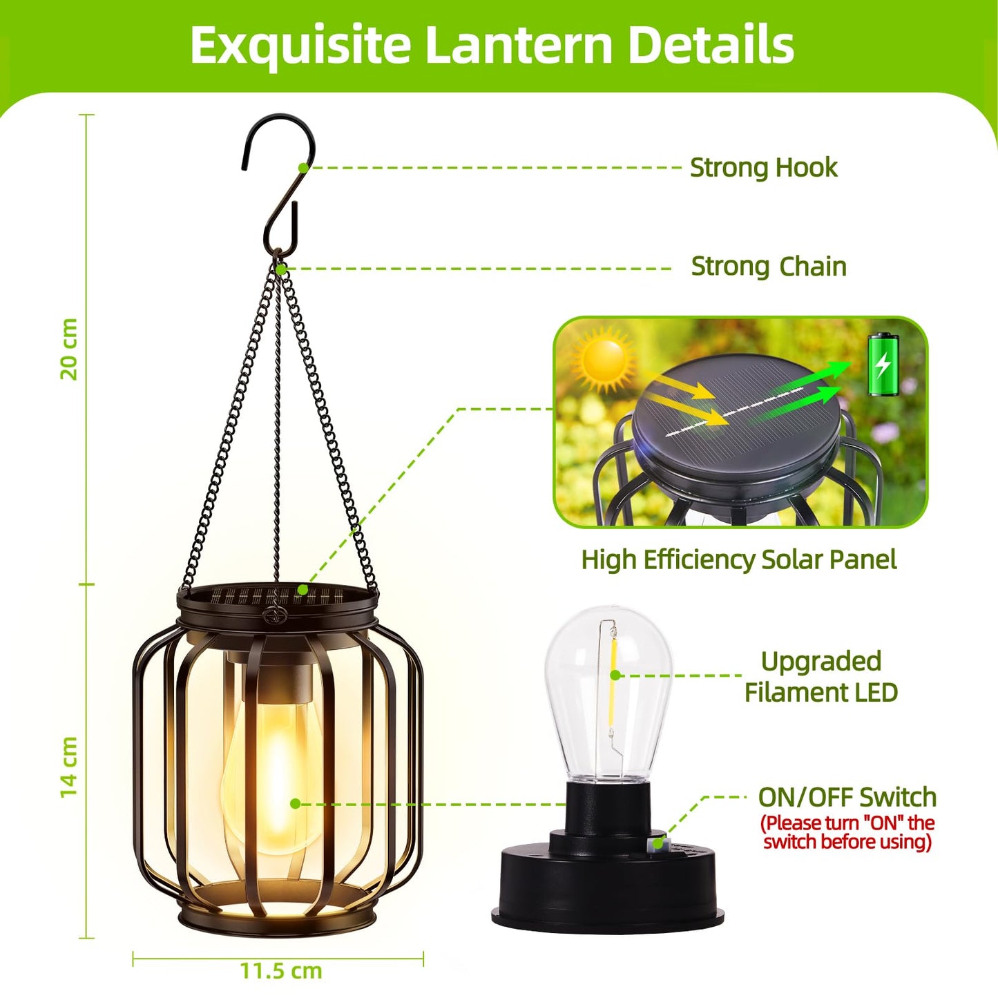 BUCASA Solar Lights Outdoor Garden, 2 Pack Hanging Solar Garden Lanterns with Chain and Hook, Metal Waterproof Soalr Garden Ornaments Outdoor for Decoration Garden Pathway Patio (Warmwhite)