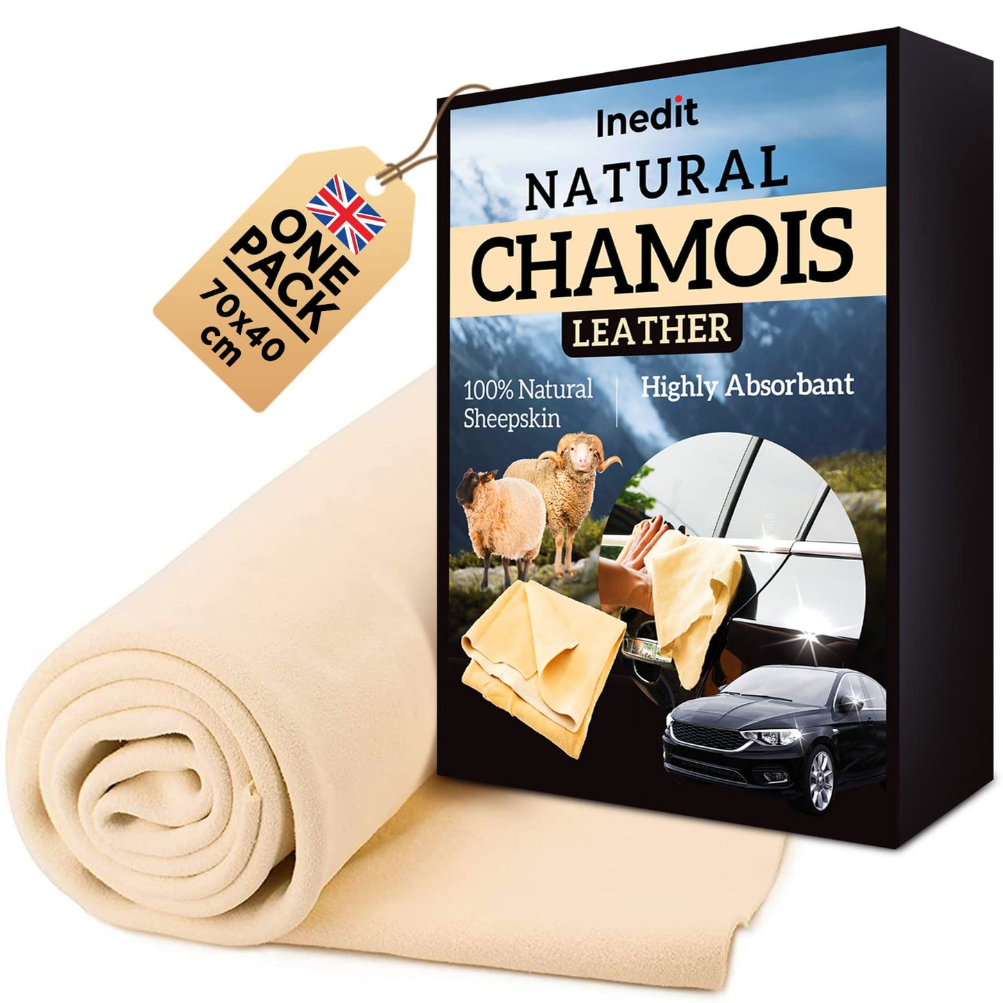 Chamois Leathers For Cars - Chamois Leather - XXL 2800 cm² (70x40cm) Professionnal Natural - Ultra Absorbent Sheep Skin - For Cars And Every Surfaces