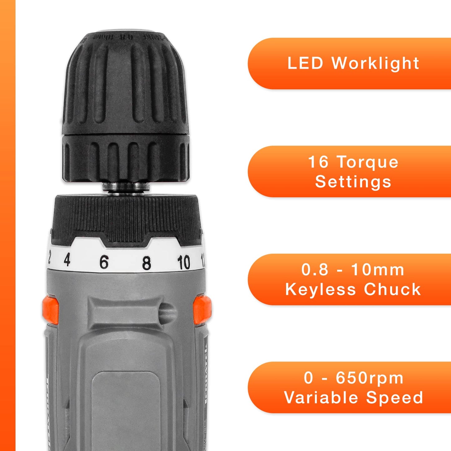 - Terratek Cordless Drill Driver 18V Lithium-Ion | 13Pc Electric Screwdriver Set -