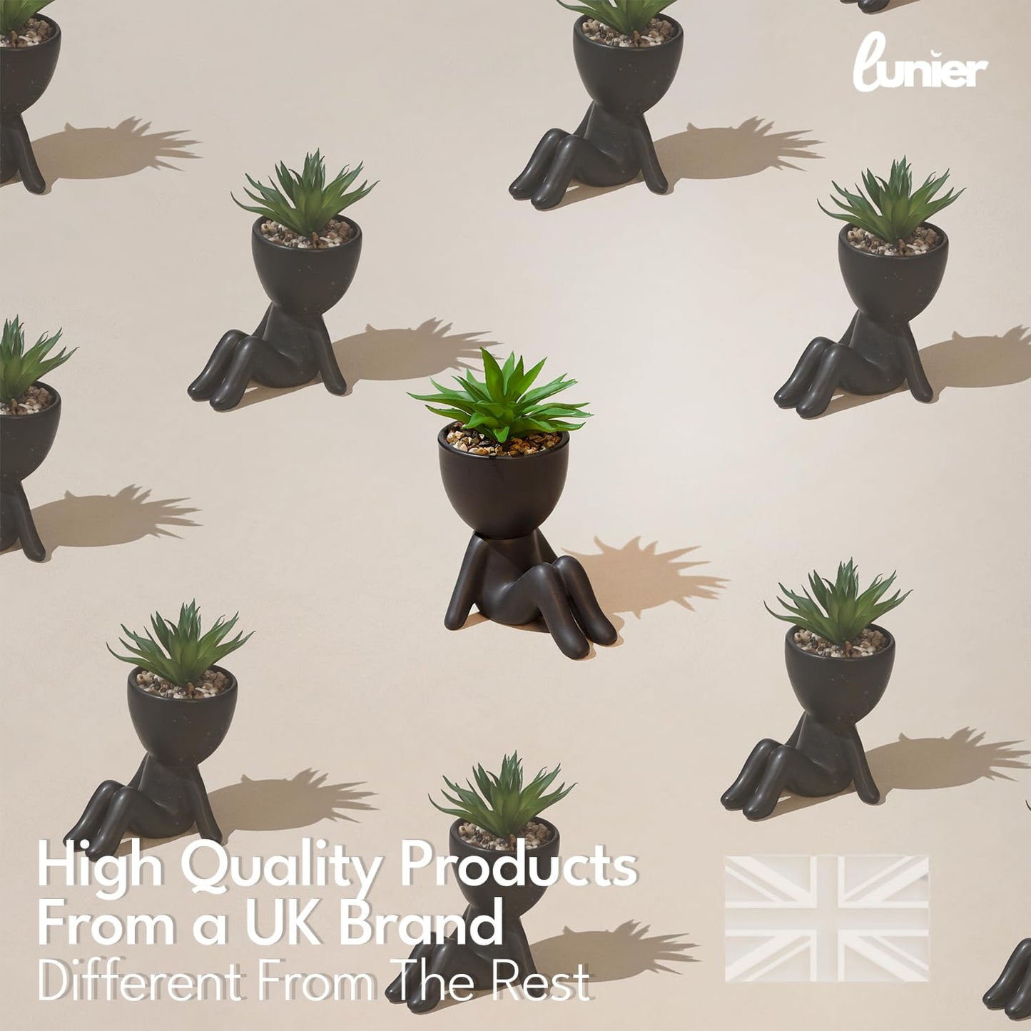 - LUNIER Seated Succulent Set (Set of 3) | Ceramic Human-Shaped Plant Pots With Artificial Succulent Plants –