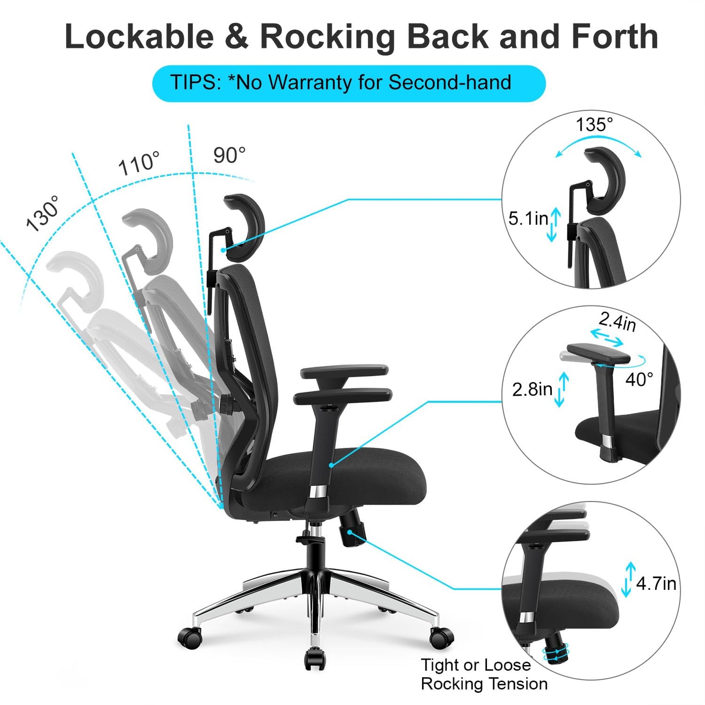- Ticova Ergonomic Office Chair | High Back Desk Chair | Adjustable Lumbar Support -
