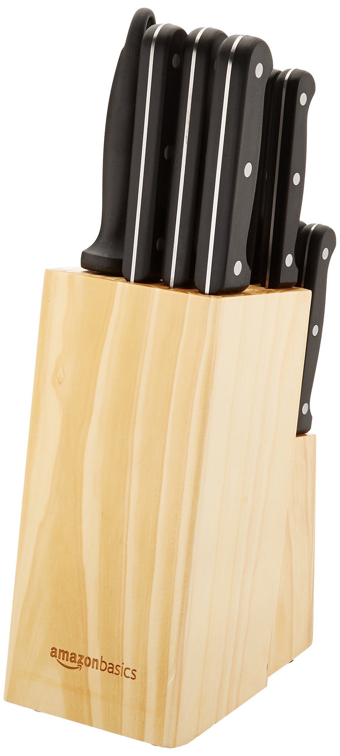 Amazon Basics 14-Piece Knife Set with Block, Black